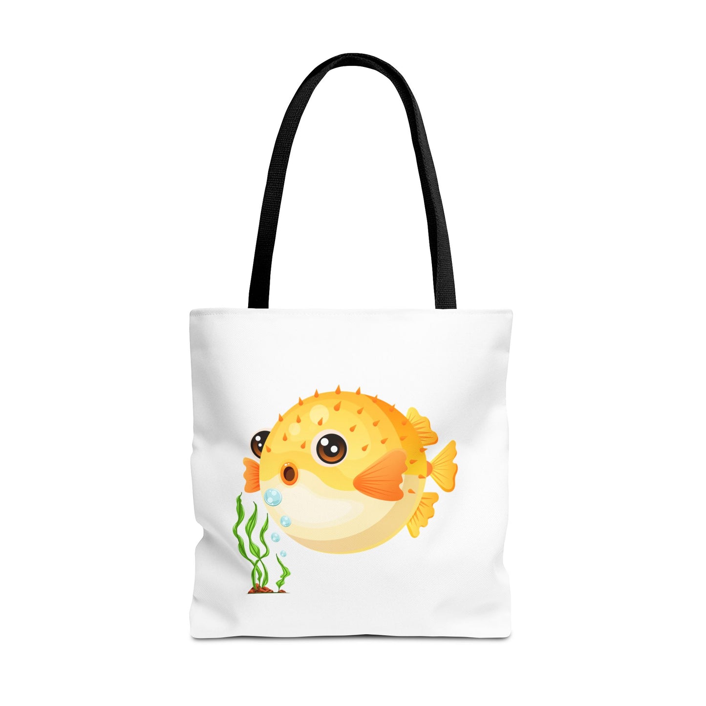 Cartoon Pufferfish with seaweed Tote Bag