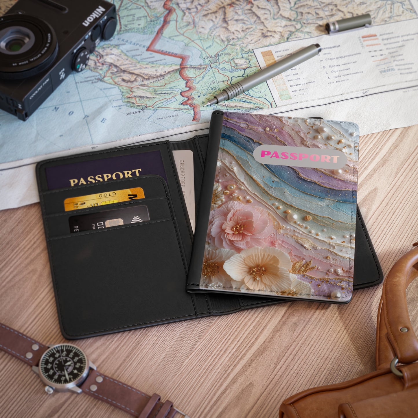 Floral Globe Passport Cover – Travel Tickets & Map Passport Holder