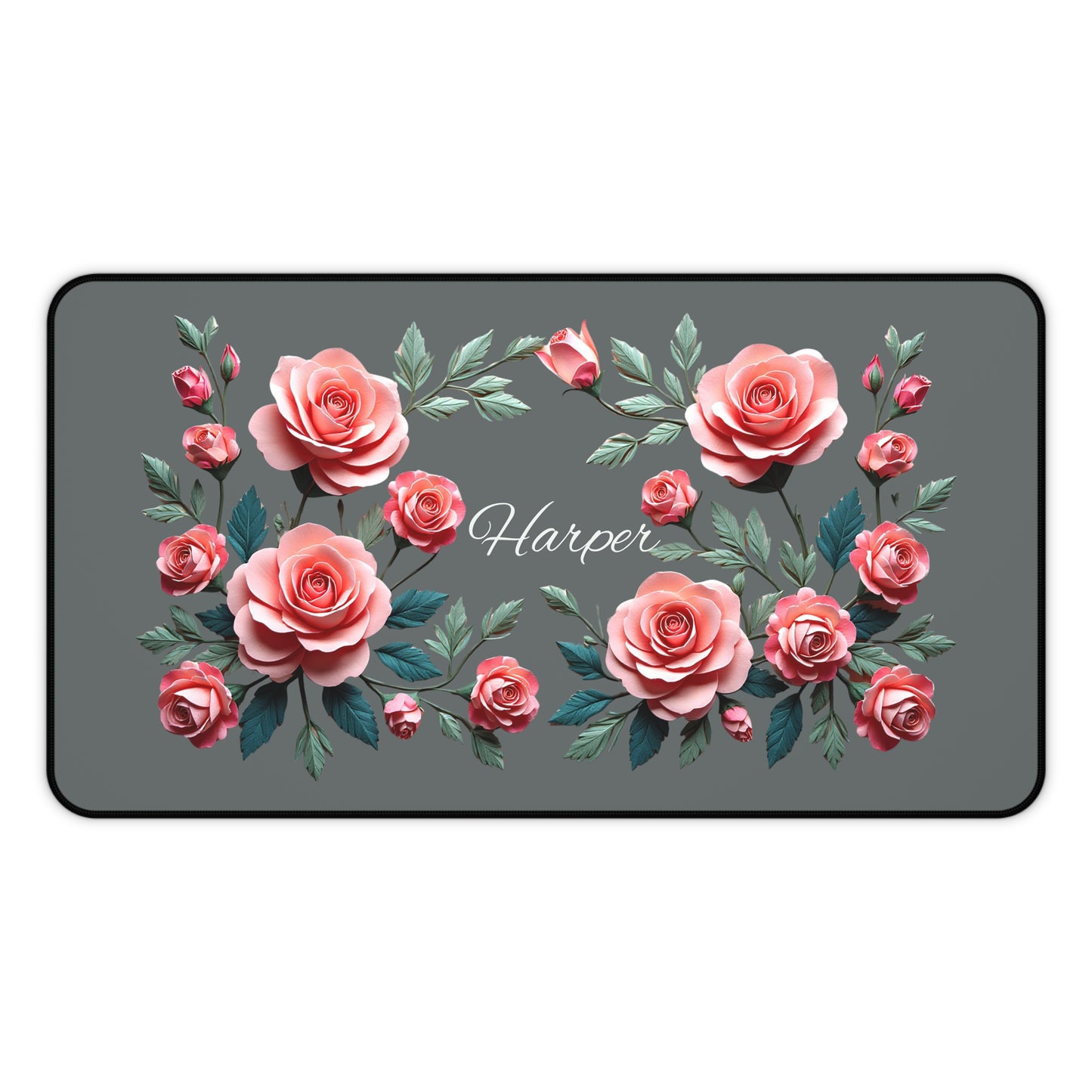 Personalized Floral Desk Mat | Elegant Workspace Decor, Custom Mouse Pad, Office Gift, Elegant Desk Accessory, Rose Design