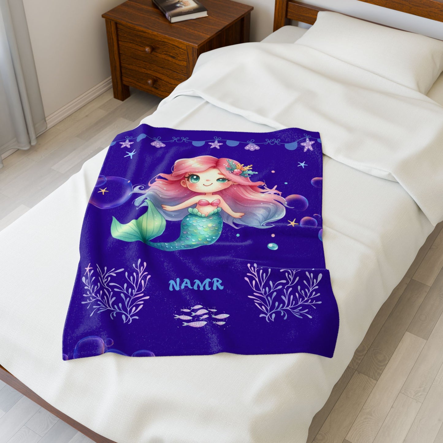 Mermaid Plush Blanket - Personalized Cozy Throw | Soft Fleece Blanket | Kid's Room Decor | Gift for Birthday, Baby Shower, Christmas