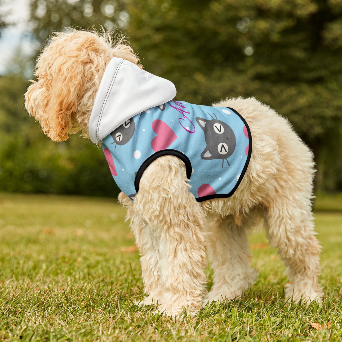 Personalized Cat Heart Pet Hoodie — Cute Blue Cat Pattern Dog & Cat Hoodie
