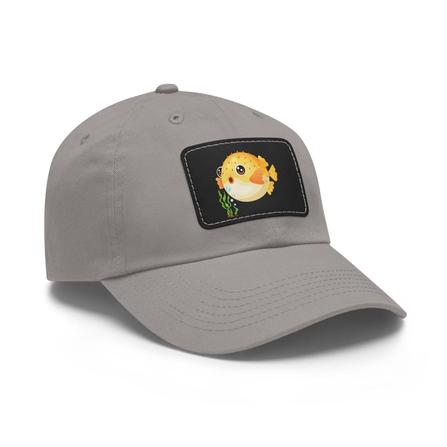 Cartoon Pufferfish with seaweed Dad Hat with Leather Patch (Rectangle)