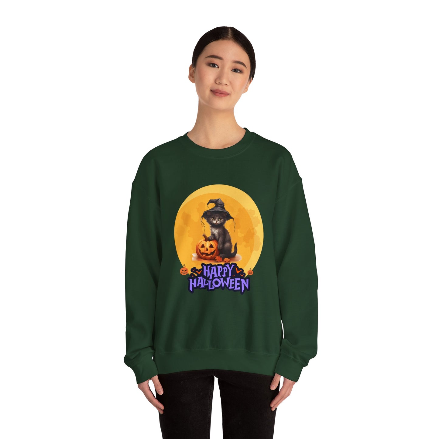 Halloween Cat Sweatshirt, Cozy Fall Sweater, Unisex Crewneck, Perfect for Halloween, Pet Lover Gift, Spooky Season Apparel