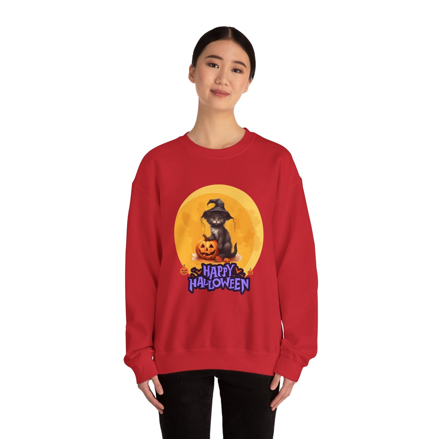 Halloween Cat Sweatshirt, Cozy Fall Sweater, Unisex Crewneck, Perfect for Halloween, Pet Lover Gift, Spooky Season Apparel