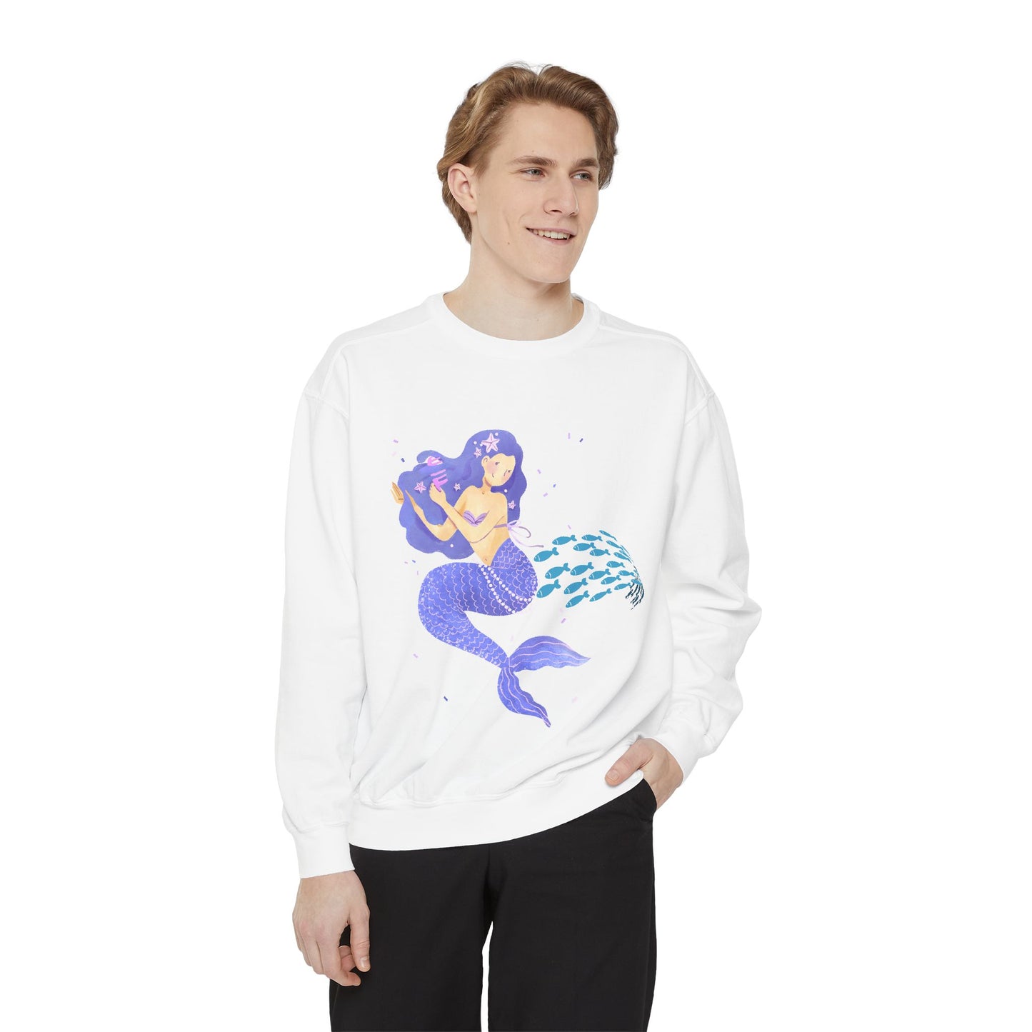 The mermaid and her school fish Unisex Garment-Dyed Sweatshirt