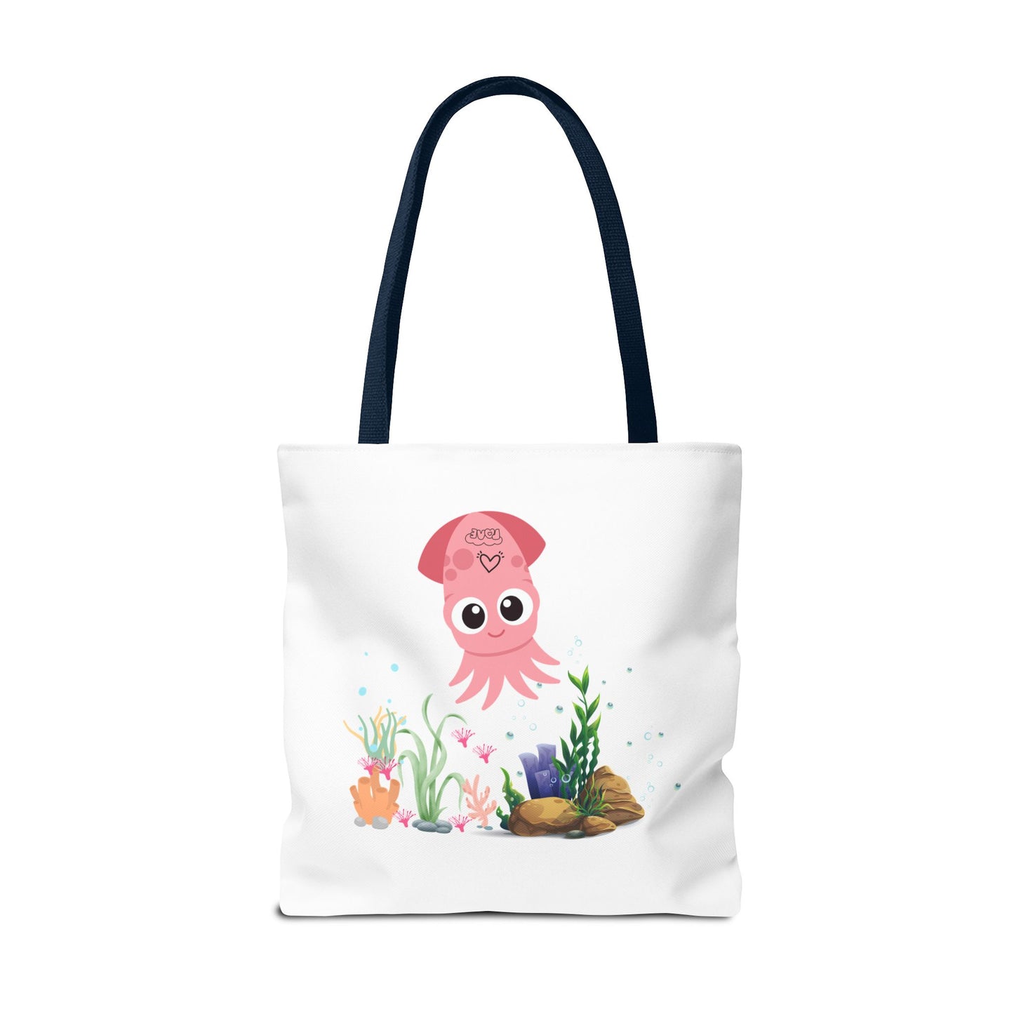 Pink squid cartoon with love Tote Bag