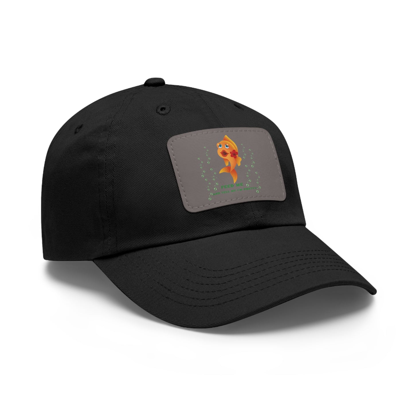 Cartoon goldfish with red lips and flower Dad Hat with Leather Patch (Rectangle)