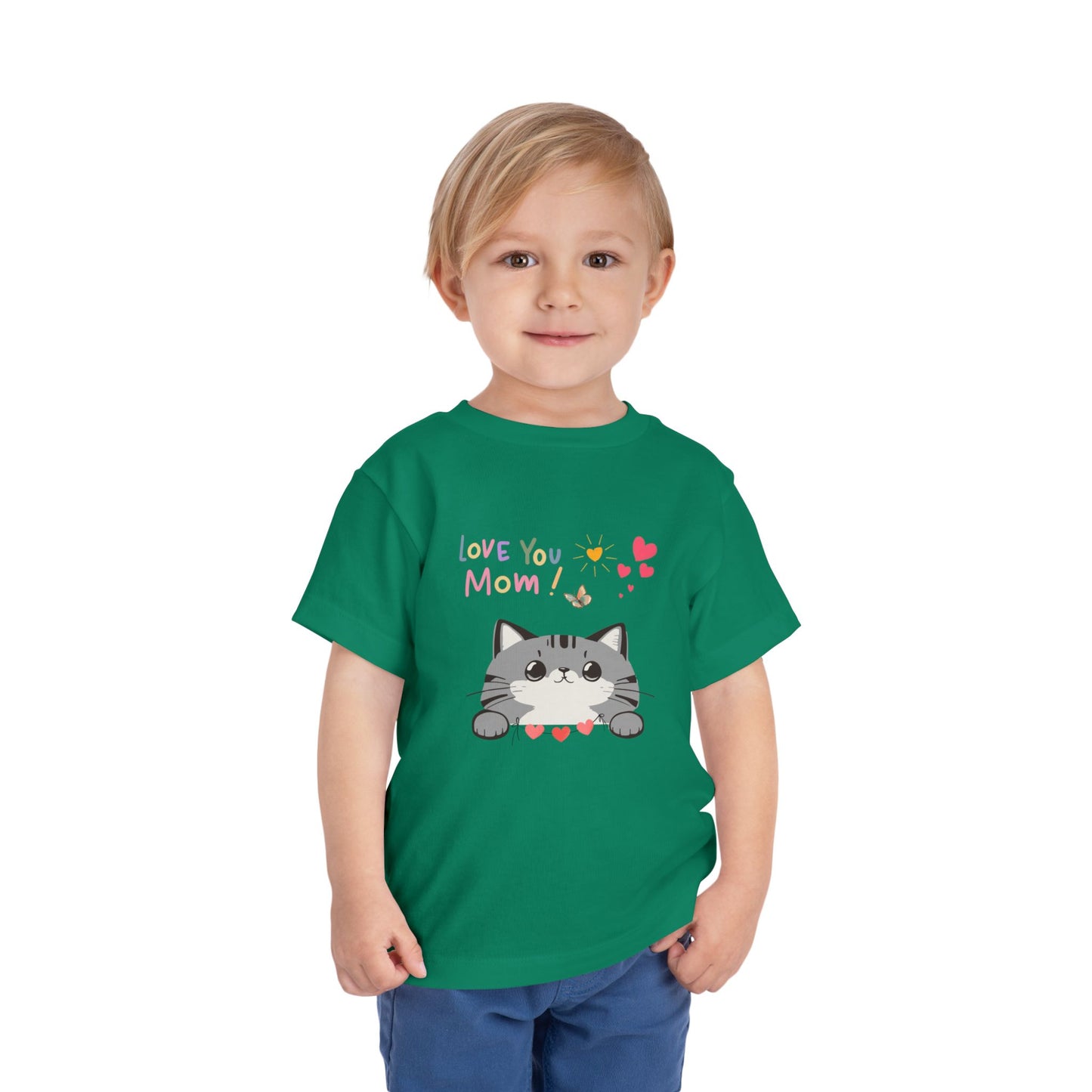 Cute Cat 'Love You Mom' Toddler Tee, Perfect Gift for Mother's Day, Birthday, Playdates, Casual Wear, Cute Kids' Apparel