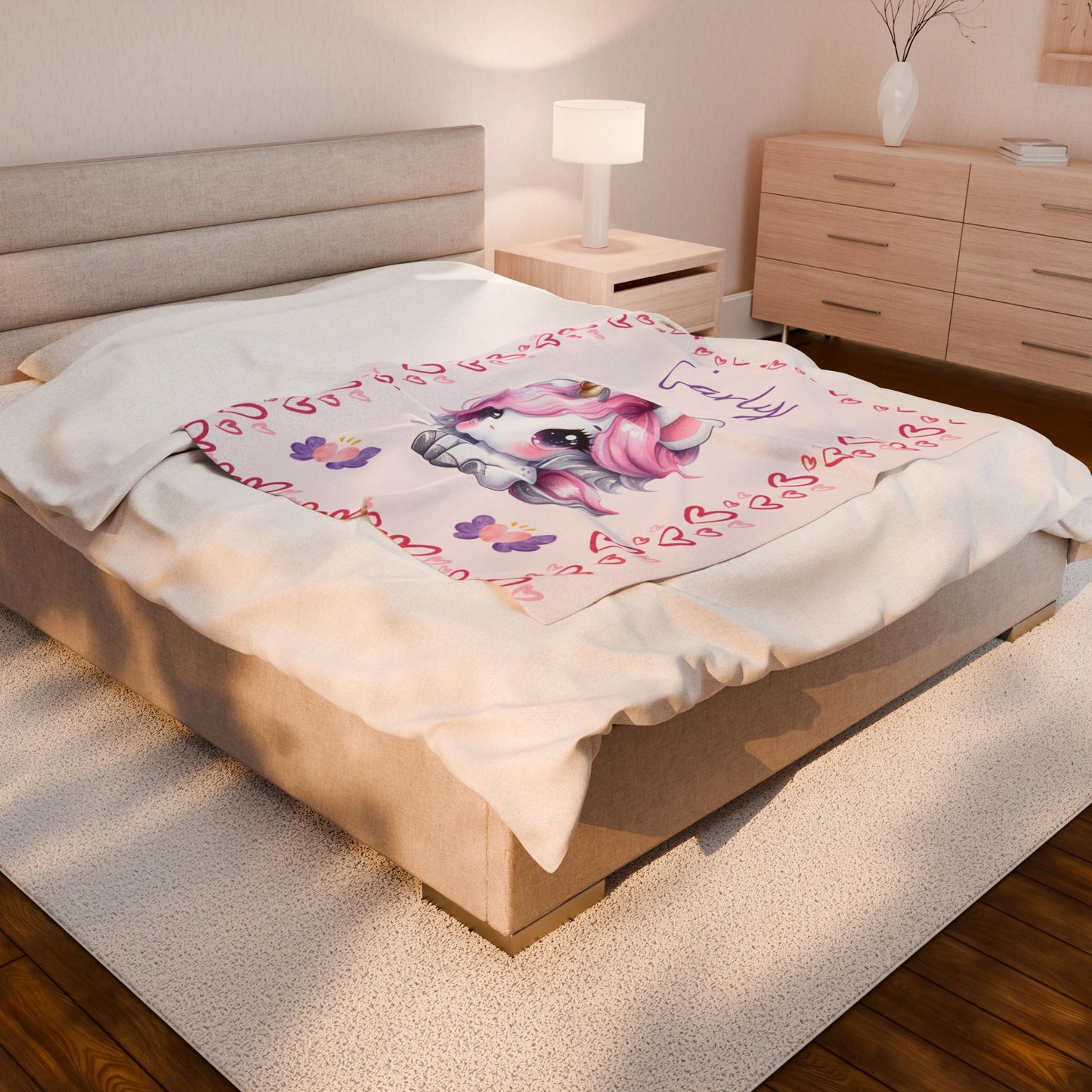 Personalized Unicorn Velveteen Plush Blanket, Custom Baby Blanket, Kids Blanket, Cozy Gift, Soft Throw Blanket, Nursery Decor