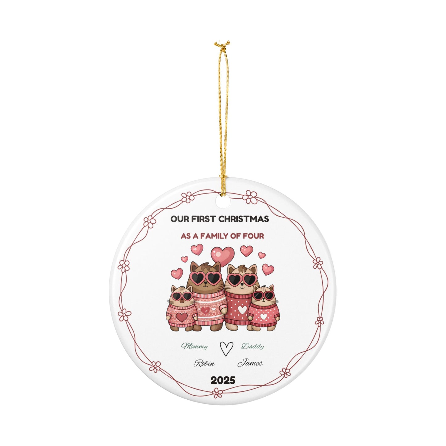 Family Christmas Ornament, Personalized Keepsake for First Christmas, Holiday Decor, Pet Lover Gift, Custom Family Tree Decor