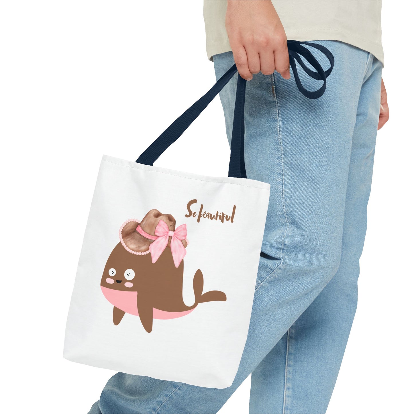 Whale wearing a cowboy hat with a pink bow Tote Bag