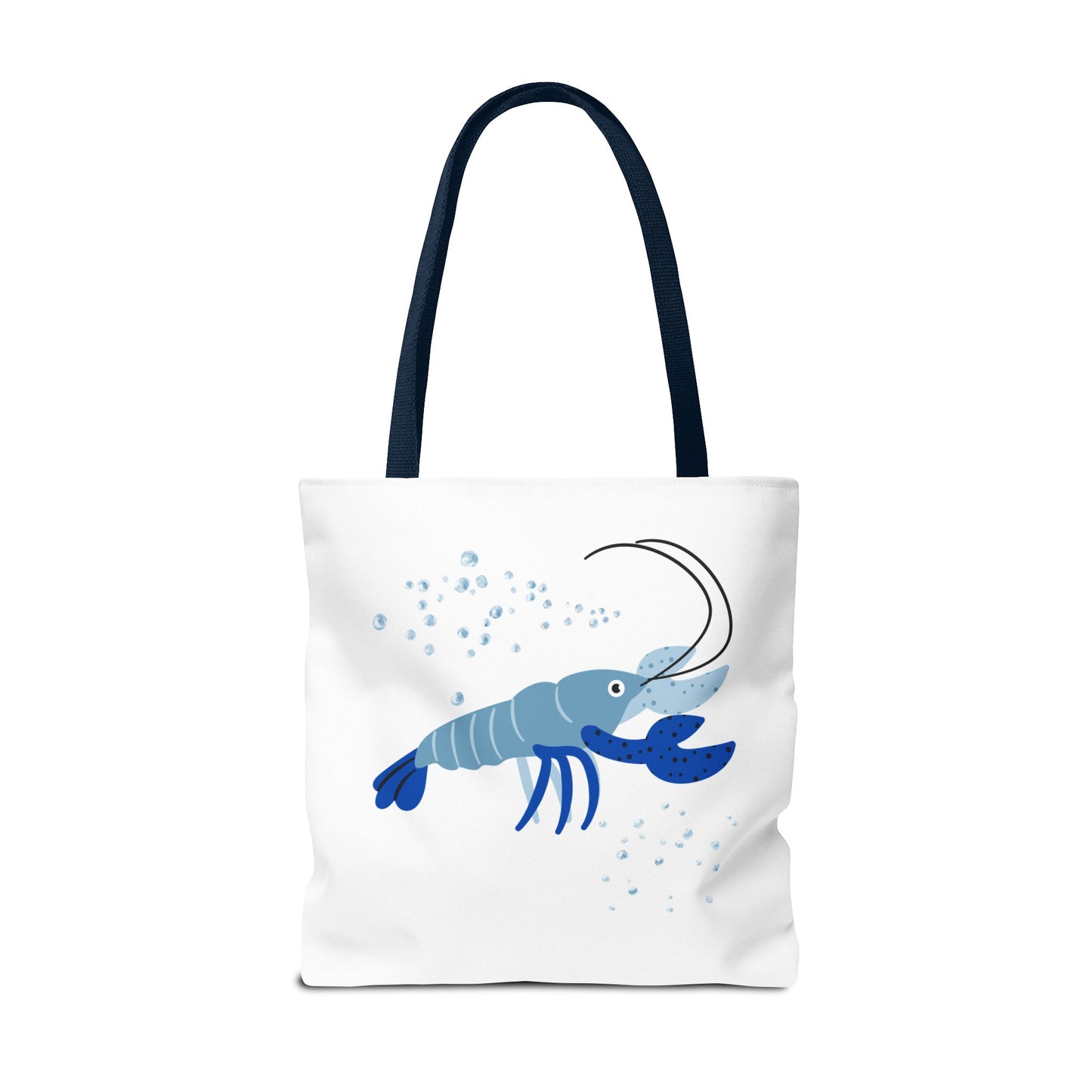 Blue shrimp with dark blue claws and bubbles Tote Bag