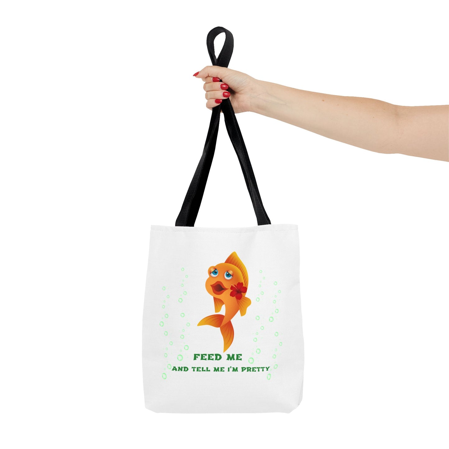 Cartoon goldfish with red lips and flower Tote Bag