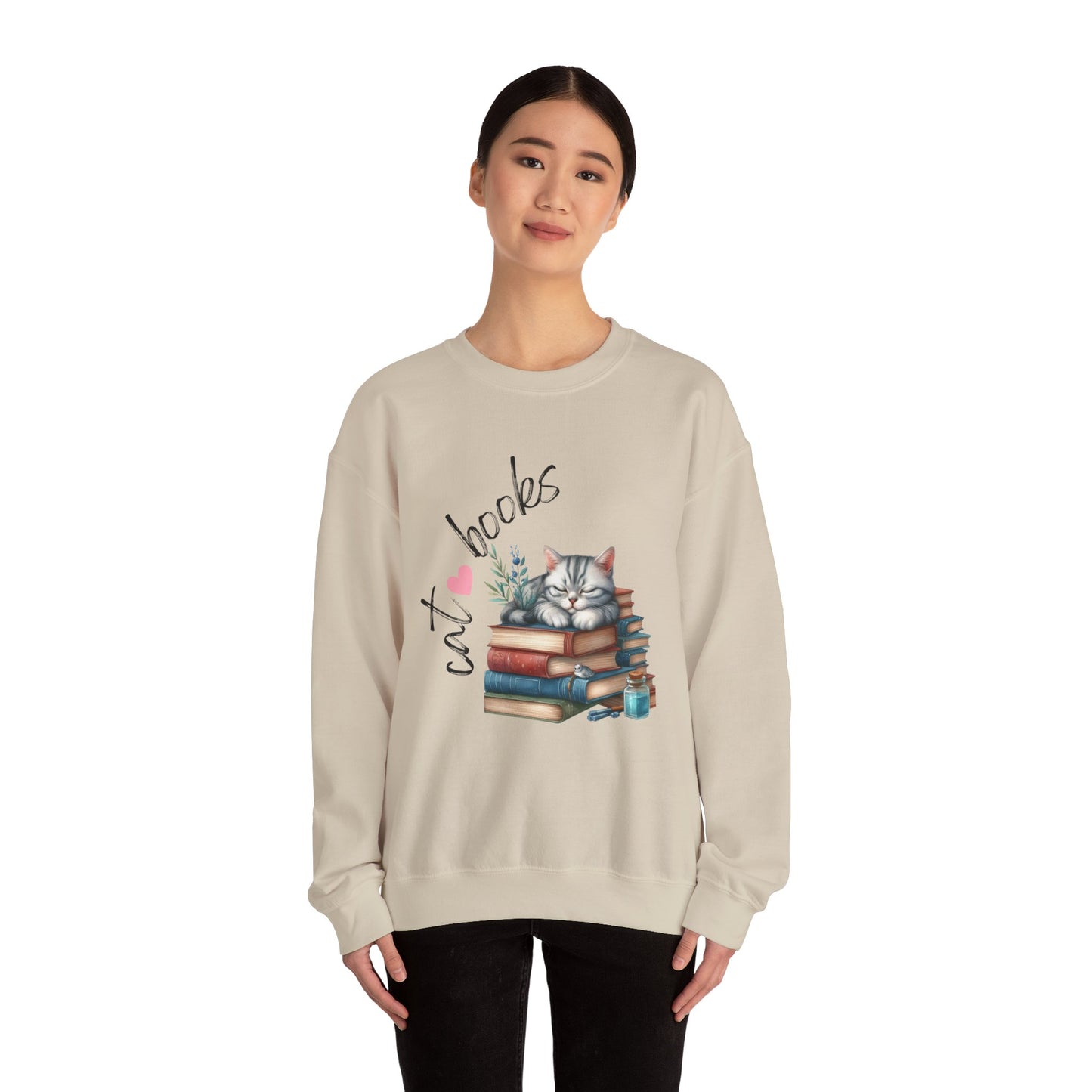 Cozy Cat Lover Crewneck Sweatshirt - Great for Book Lovers, Cat Enthusiasts, Gifts, Casual Wear, Cozy Nights