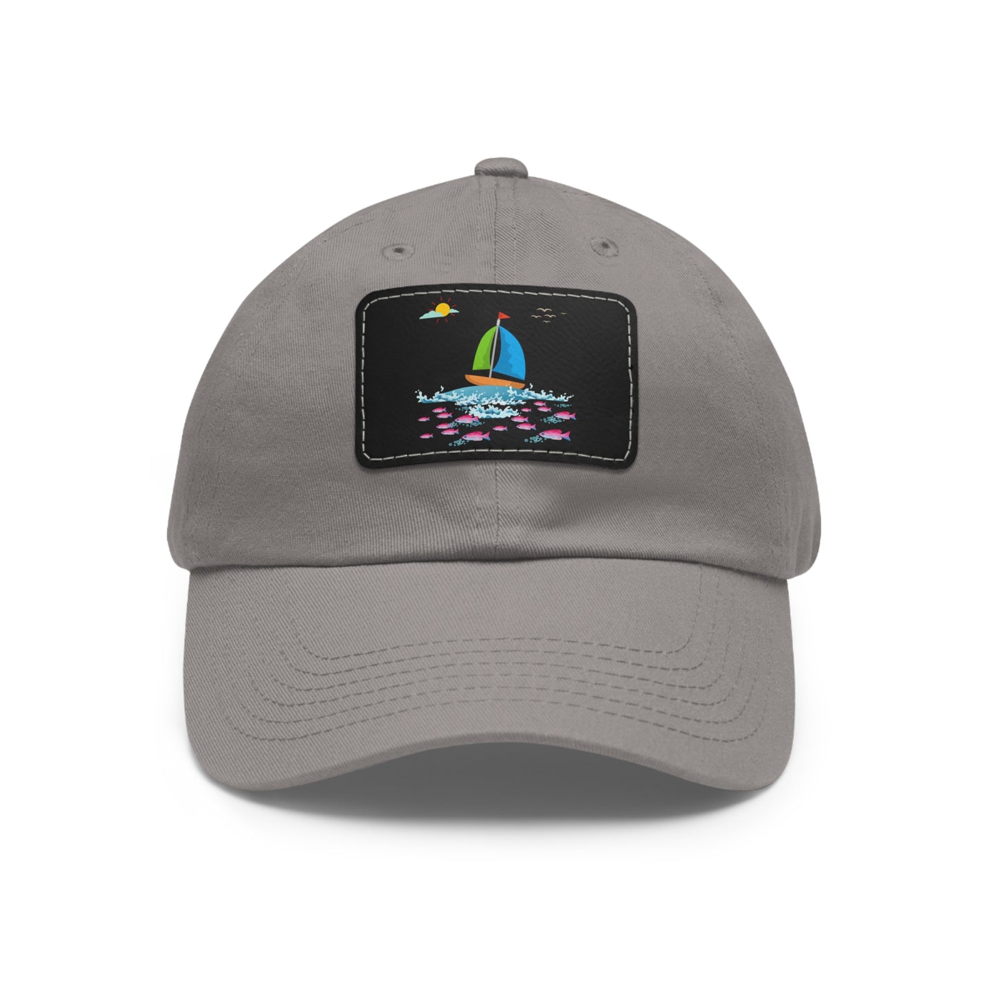 Sailboat and Red fish Dad Hat with Leather Patch (Rectangle)