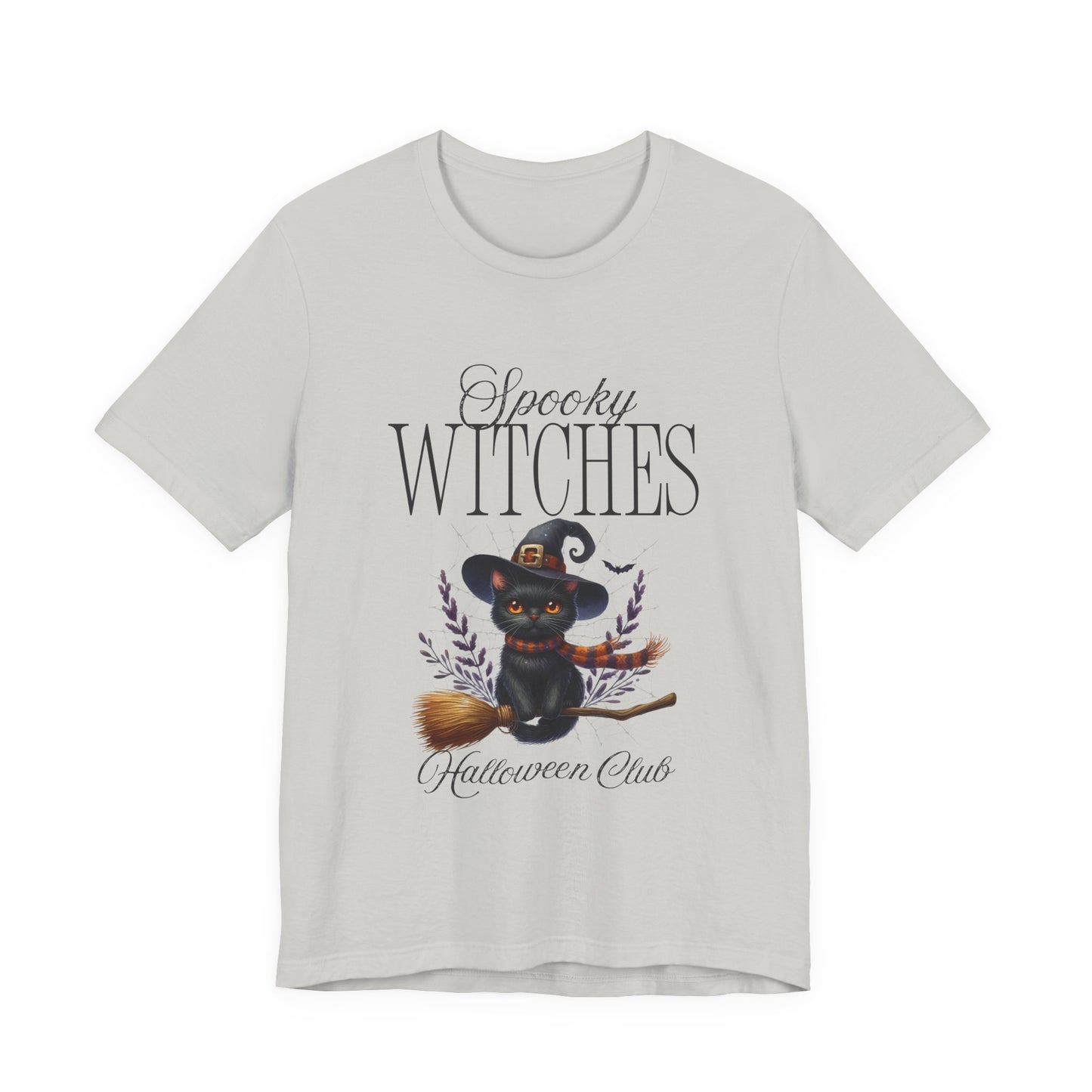 Spooky Witches Halloween Tee, Unisex Short Sleeve Shirt, Witch T-Shirt, Halloween Costume Top, Cat Lovers Gift, Fall Fashion