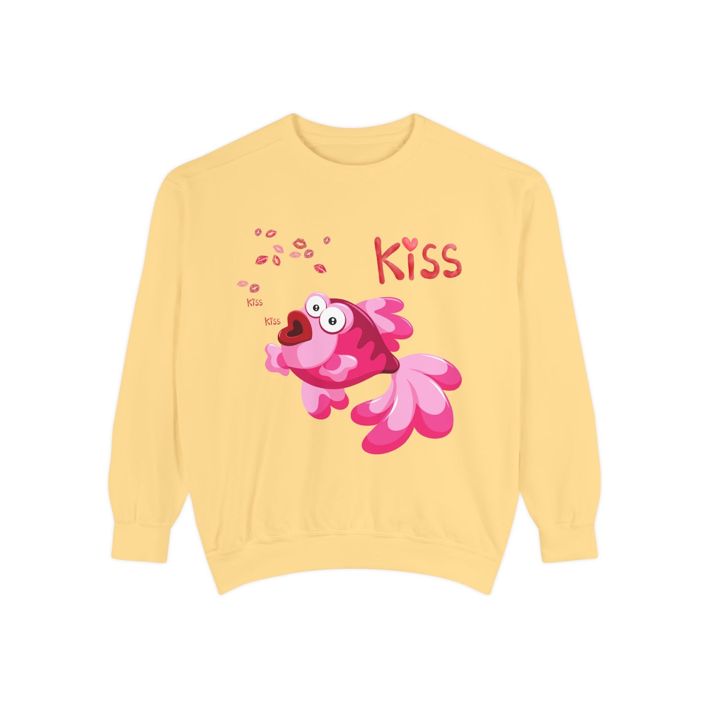 Pink fish with open mouth and kiss Unisex Garment-Dyed Sweatshirt
