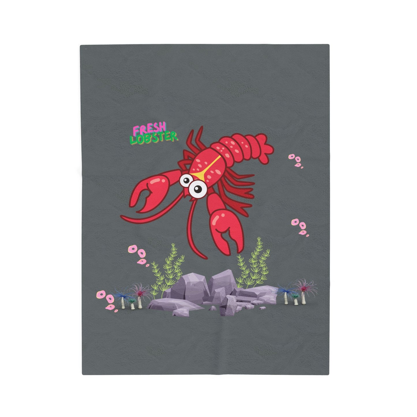 Friendly red lobster big eyes and yellow strip Velveteen Plush Blanket