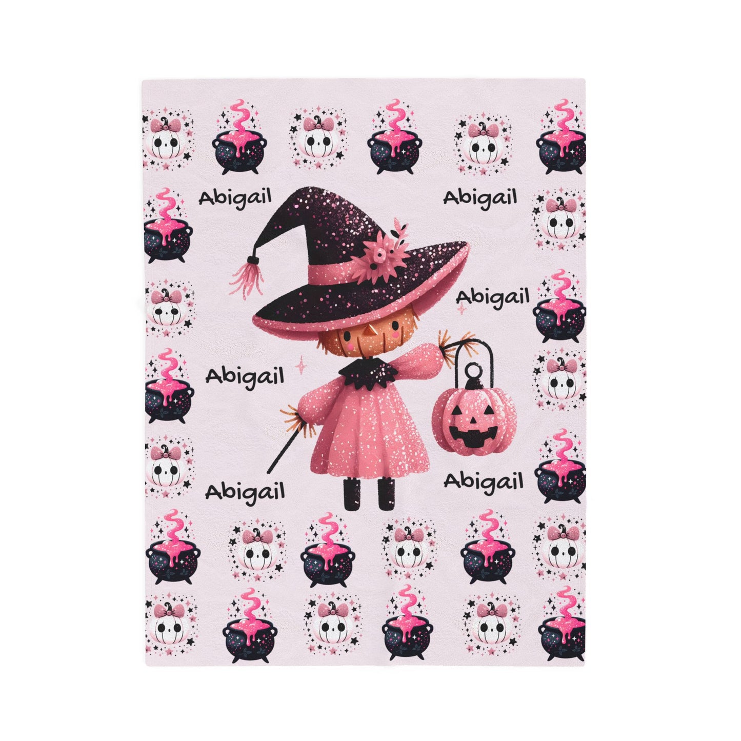 Personalized Halloween Velveteen Plush Blanket, Soft Cozy Throw, Perfect for Kids, Witch Design, Fall Decor, Gift Idea