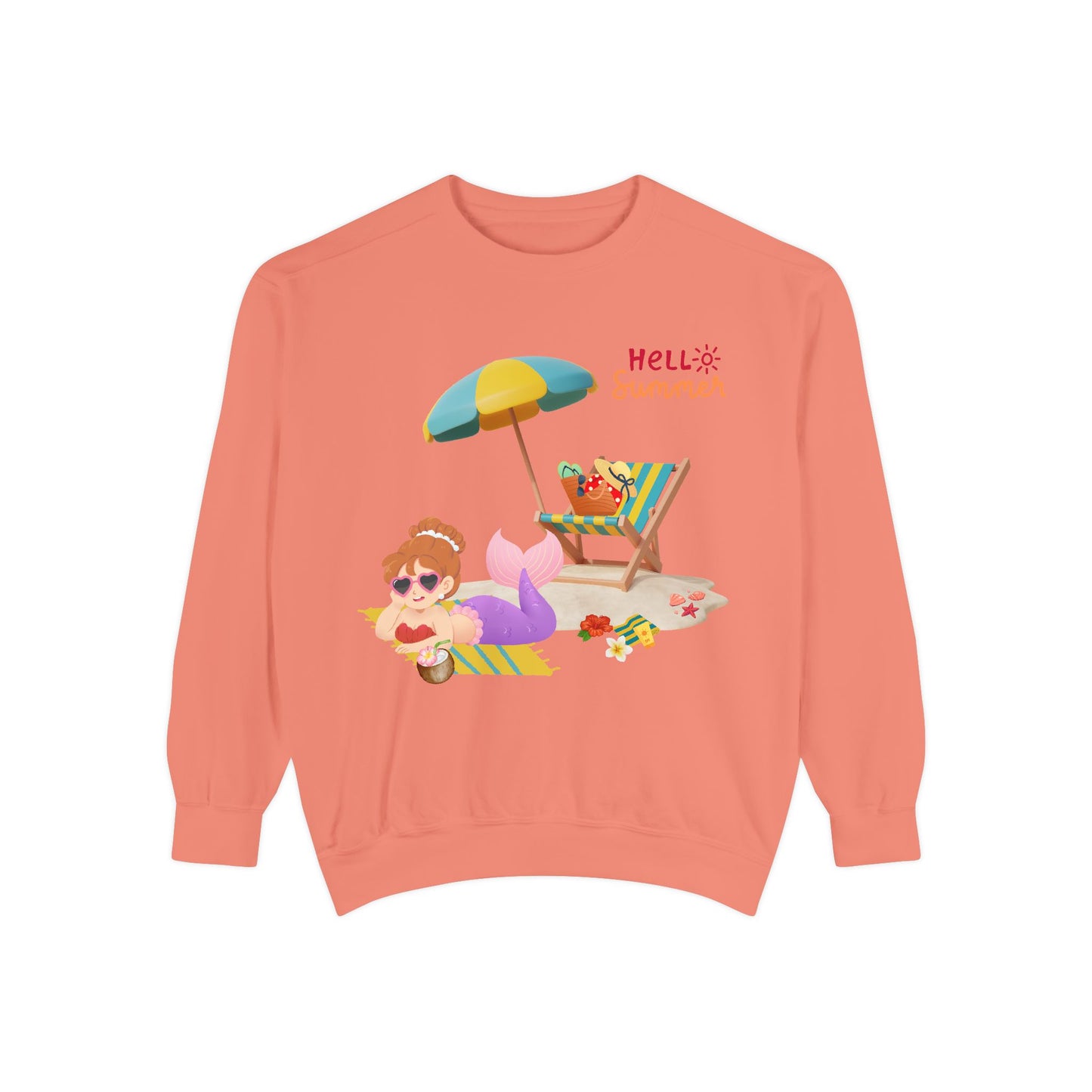 Mermaid lounging on a beach towel Unisex Garment-Dyed Sweatshirt