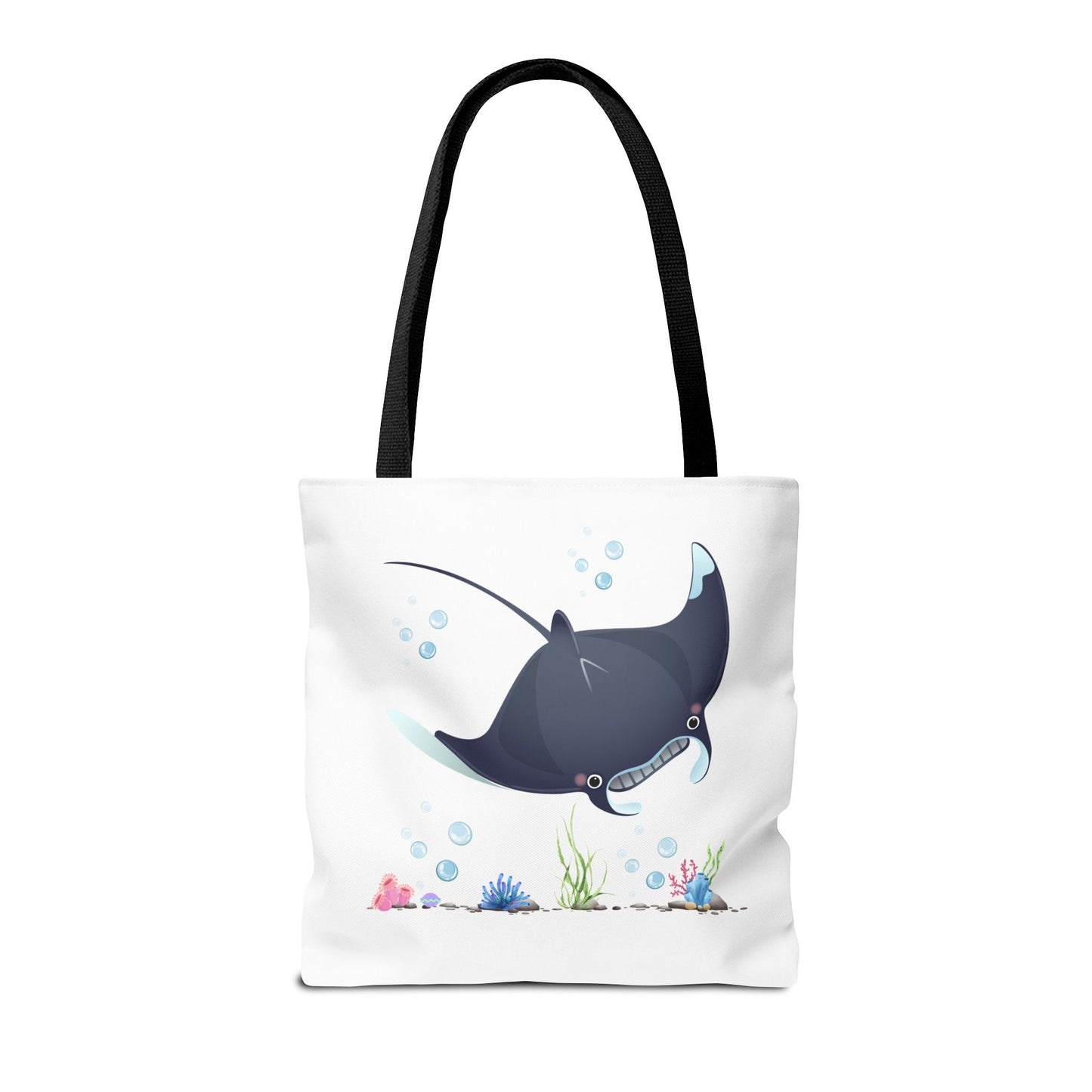 Manta ray with bubbles and coral reef Tote Bag