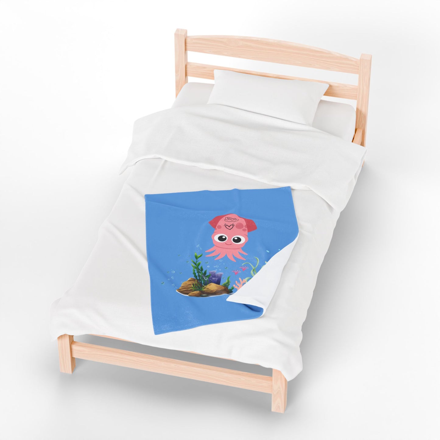 Pink squid cartoon with love Velveteen Plush Blanket