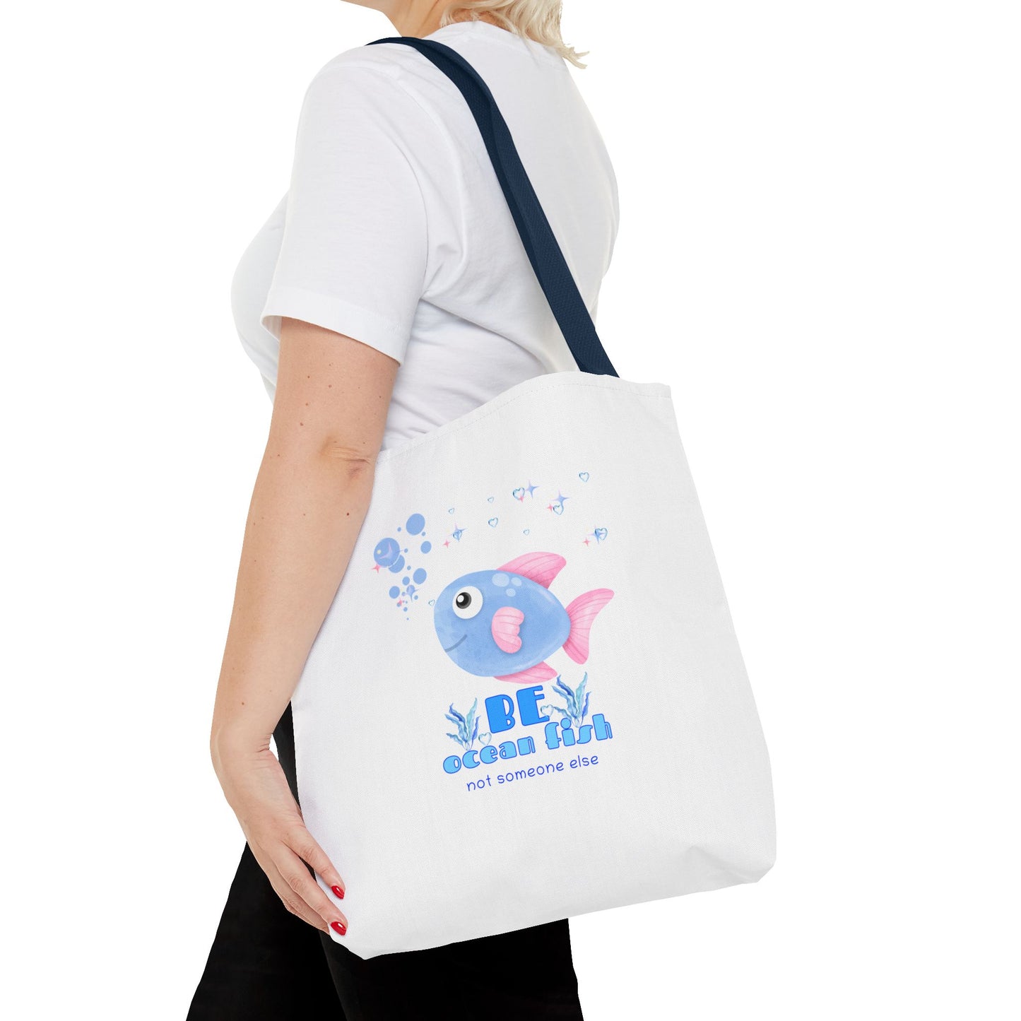Cute cartoon fish with pink fins and bubble Tote Bag