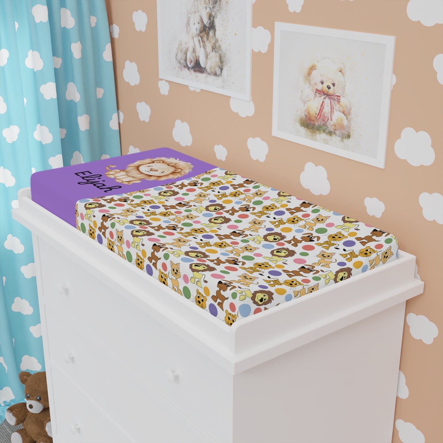 Personalized Floral Safari Baby Changing Pad Cover – Lion Name Design