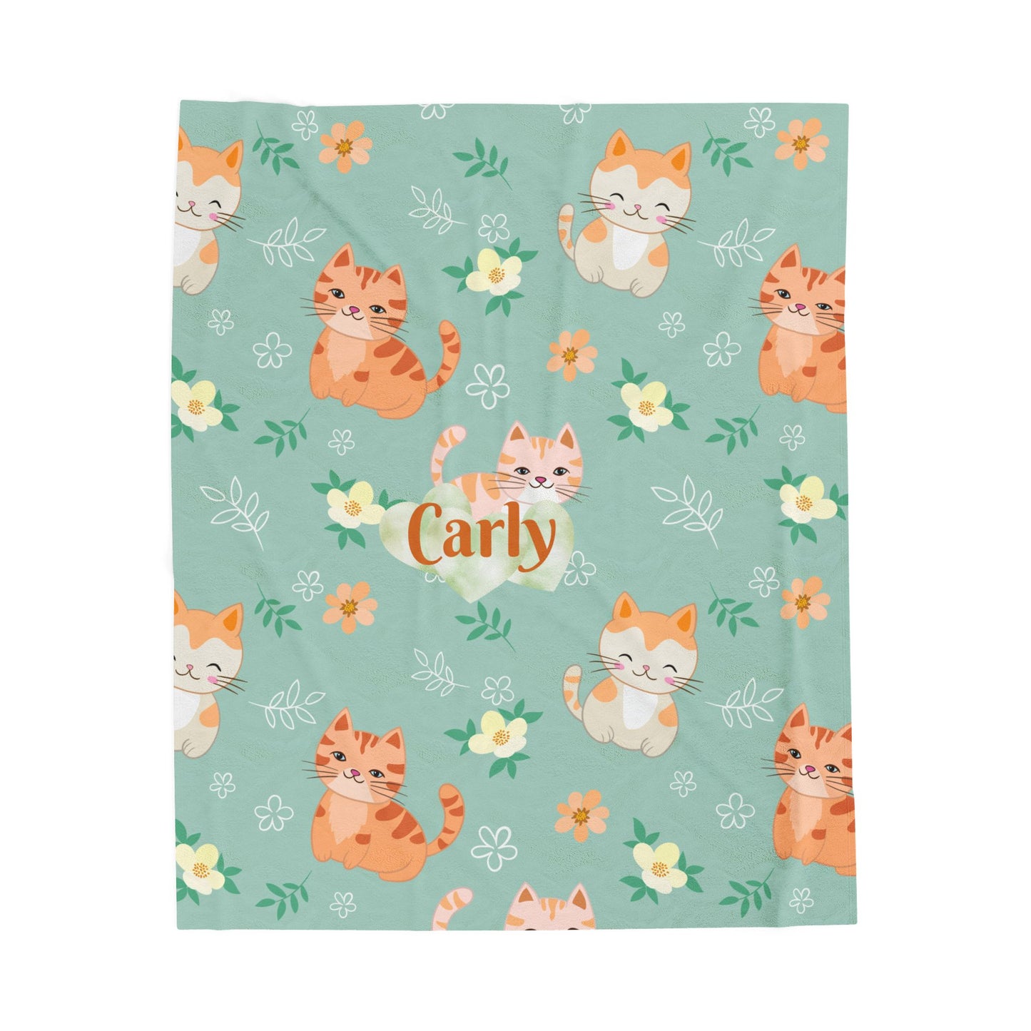 Personalized Cat Plush Blanket, Cozy Throw for Cat Lovers, Gift for Kids, Custom Name Blanket, Cat Lover Home Decor, Cute Floral Blanket