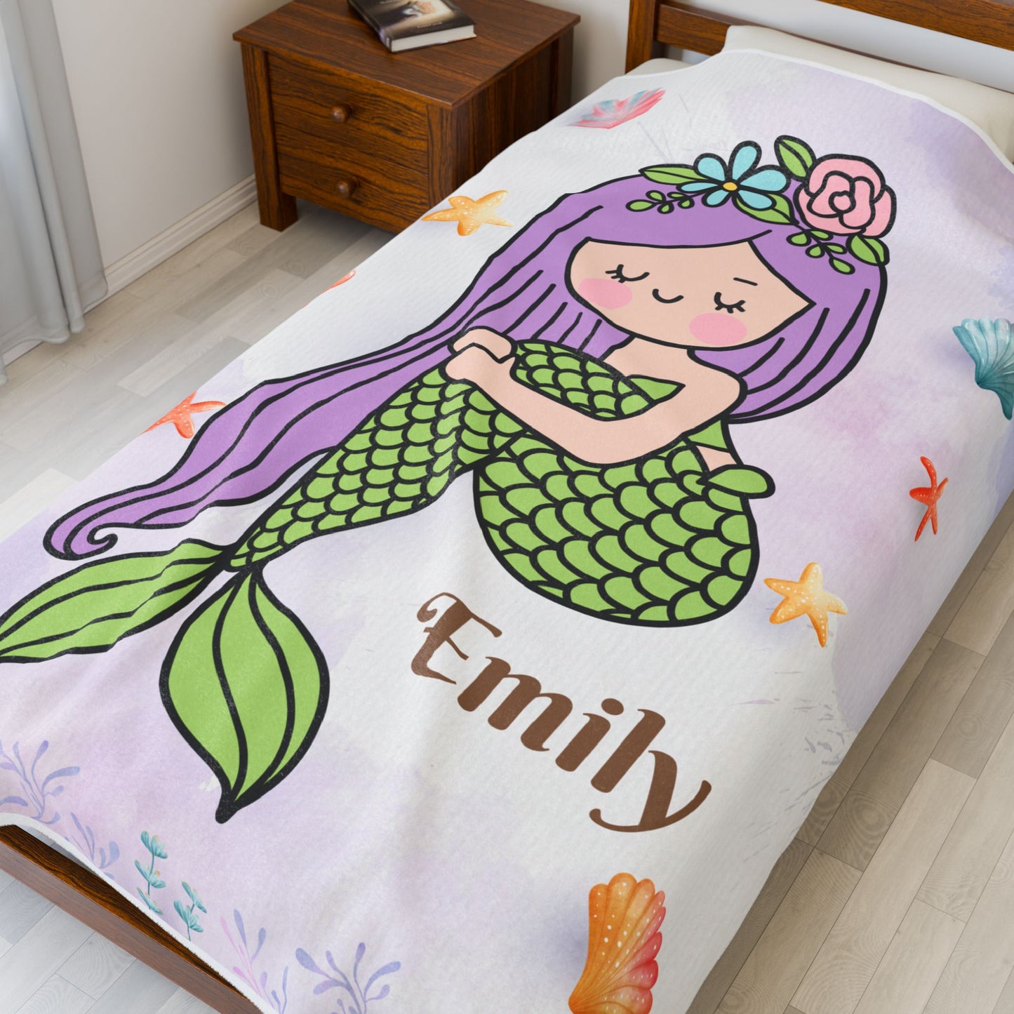 Mermaid Plush Blanket, Kids Throw Blanket, Personalized Blanket, Cozy Home Decor, Gift for Girls