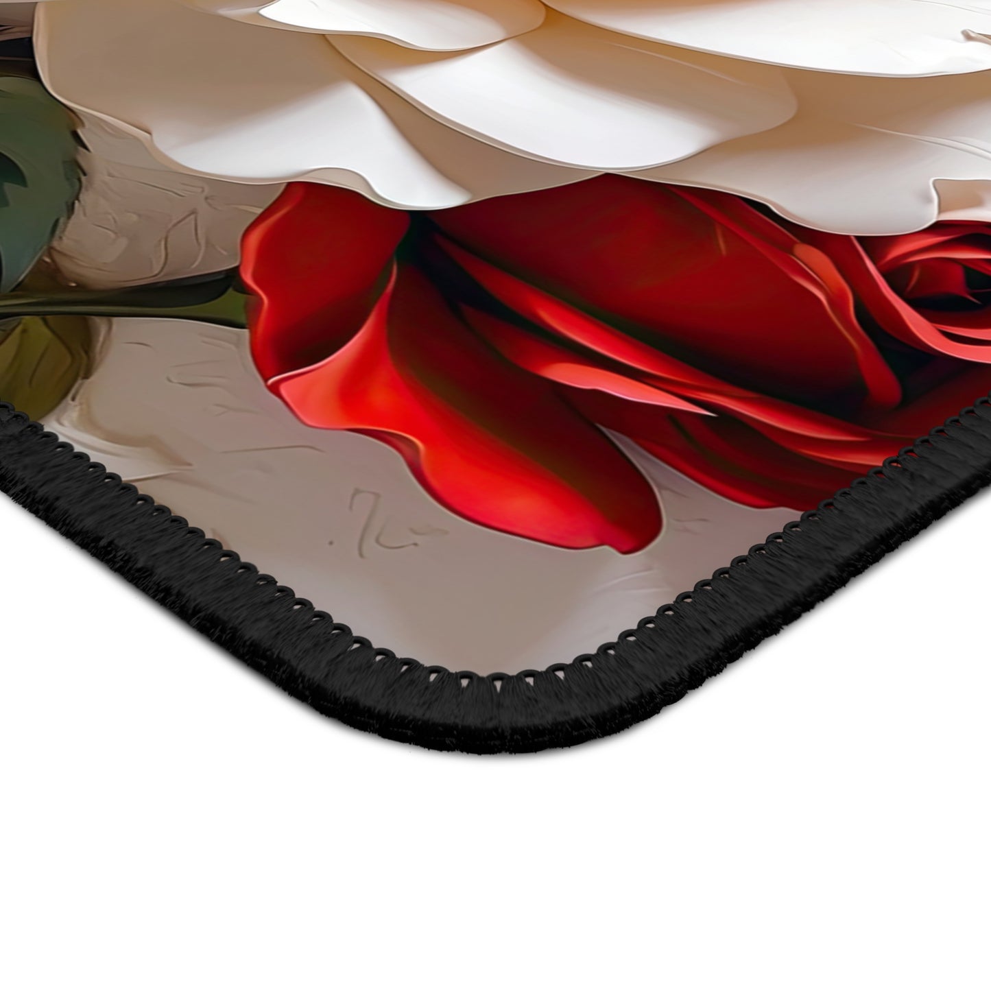 Floral Rose Gaming Mouse Pad — Elegant White & Red Rose Desk Mat
