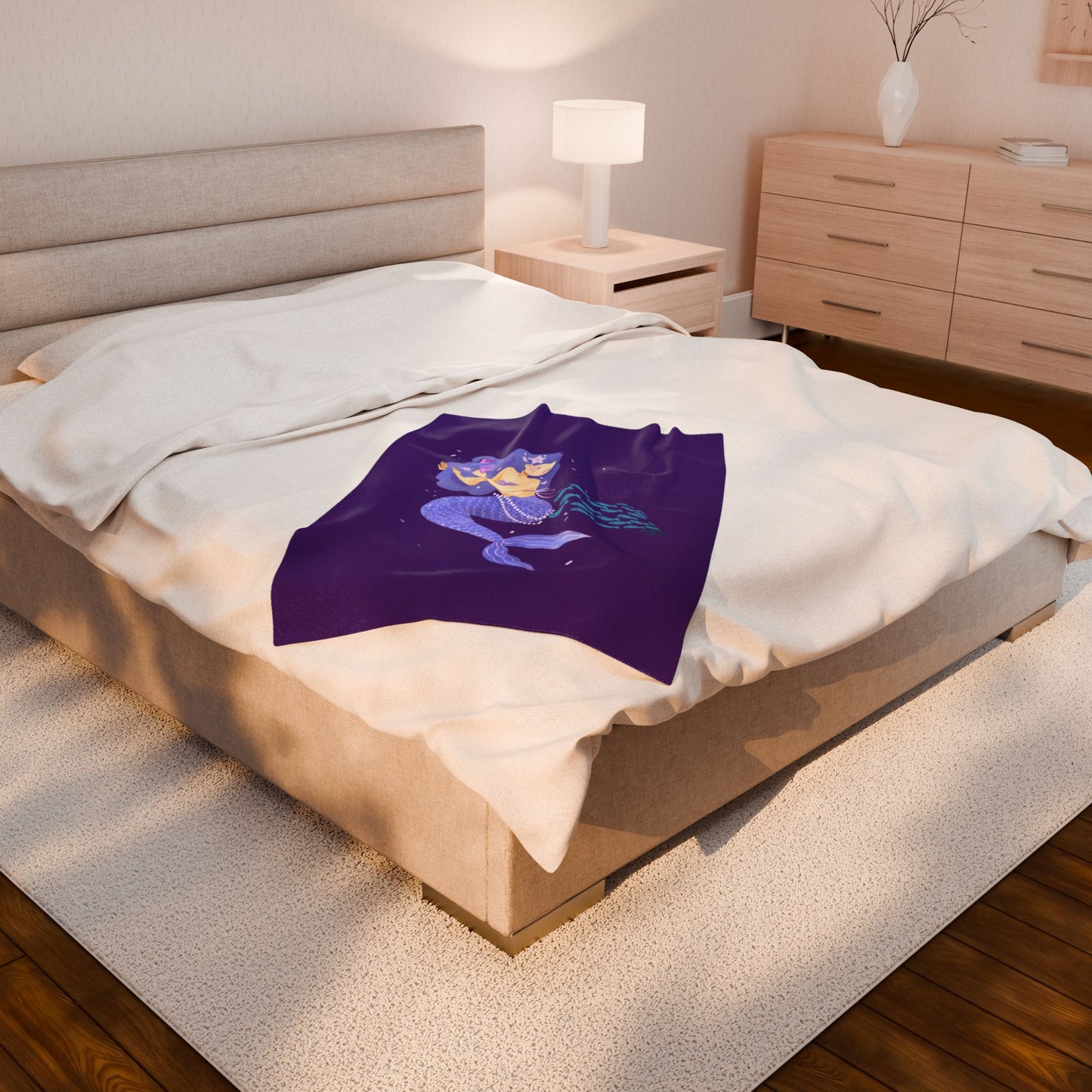 The mermaid and her school fish Velveteen Plush Blanket
