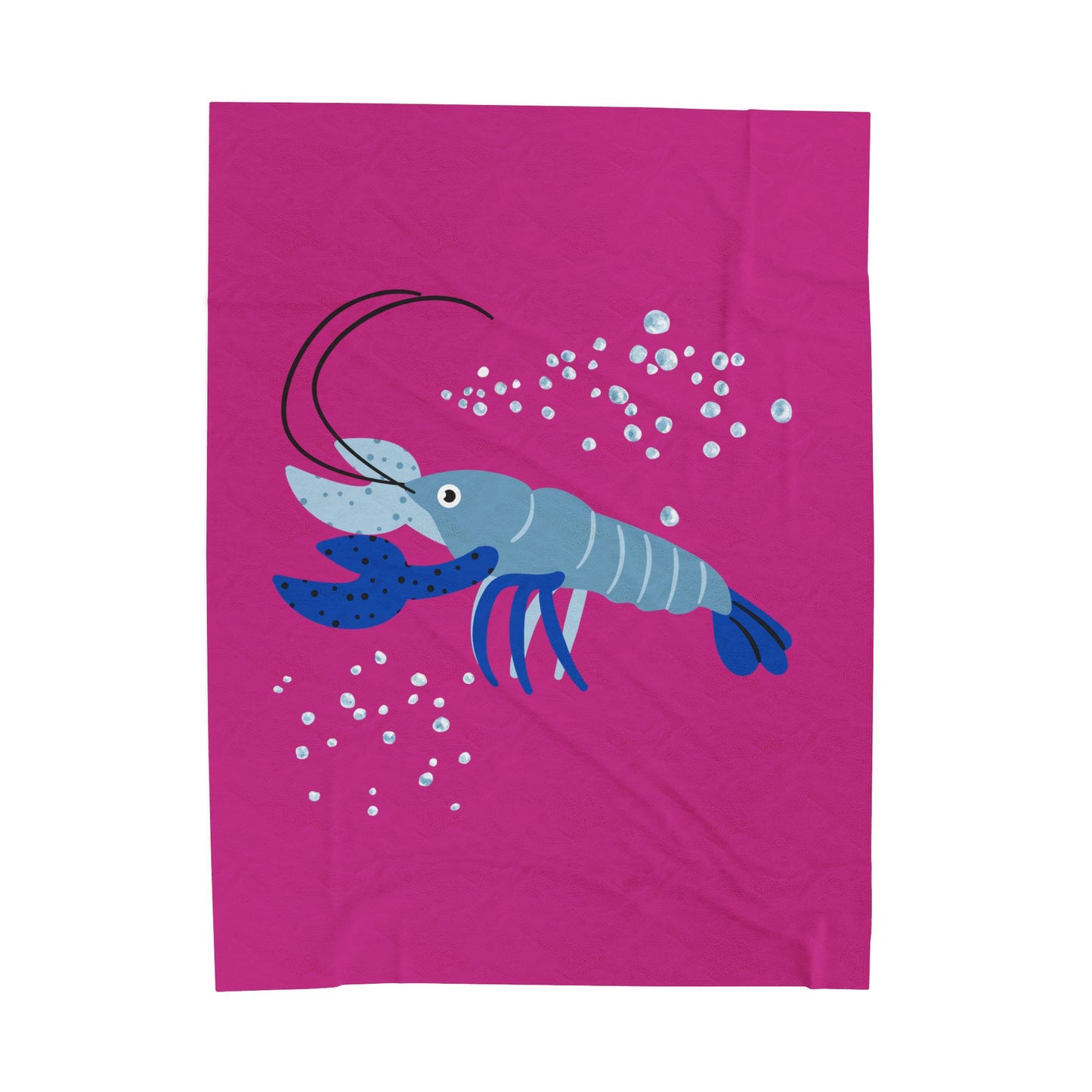 Blue shrimp with dark blue claws and bubbles Velveteen Plush Blanket