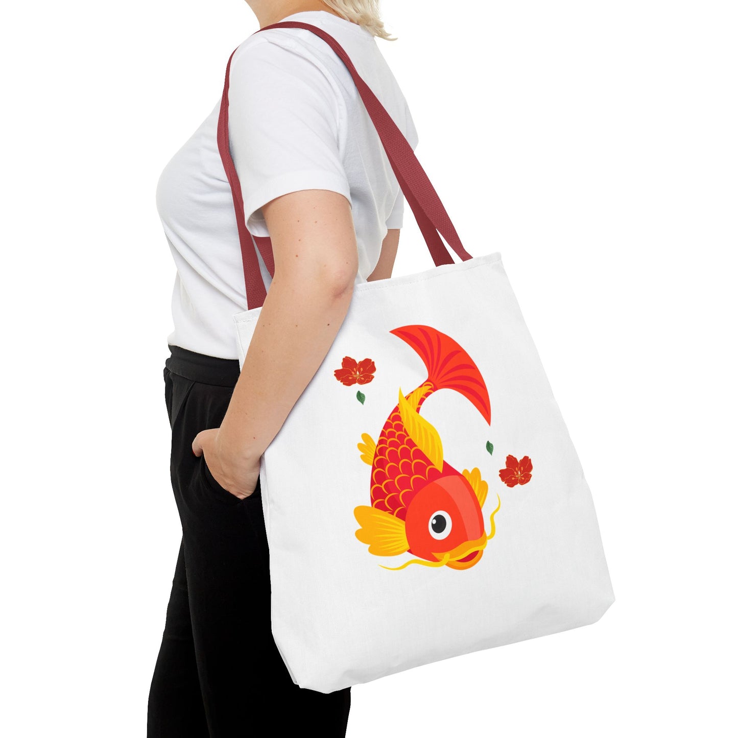 Goldfish with flowing fins and red blossoms Tote Bag