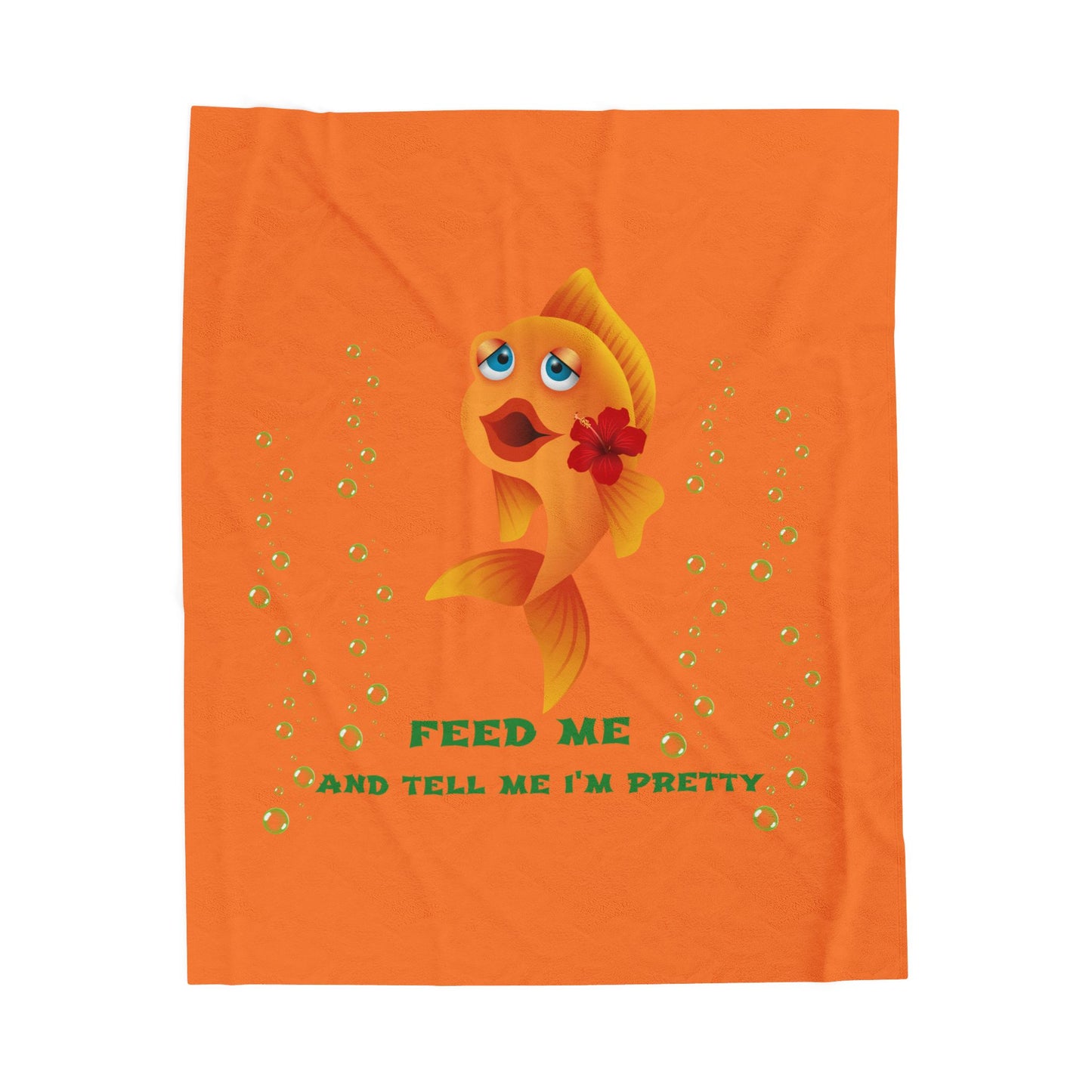 Cartoon goldfish with red lips and flower Velveteen Plush Blanket
