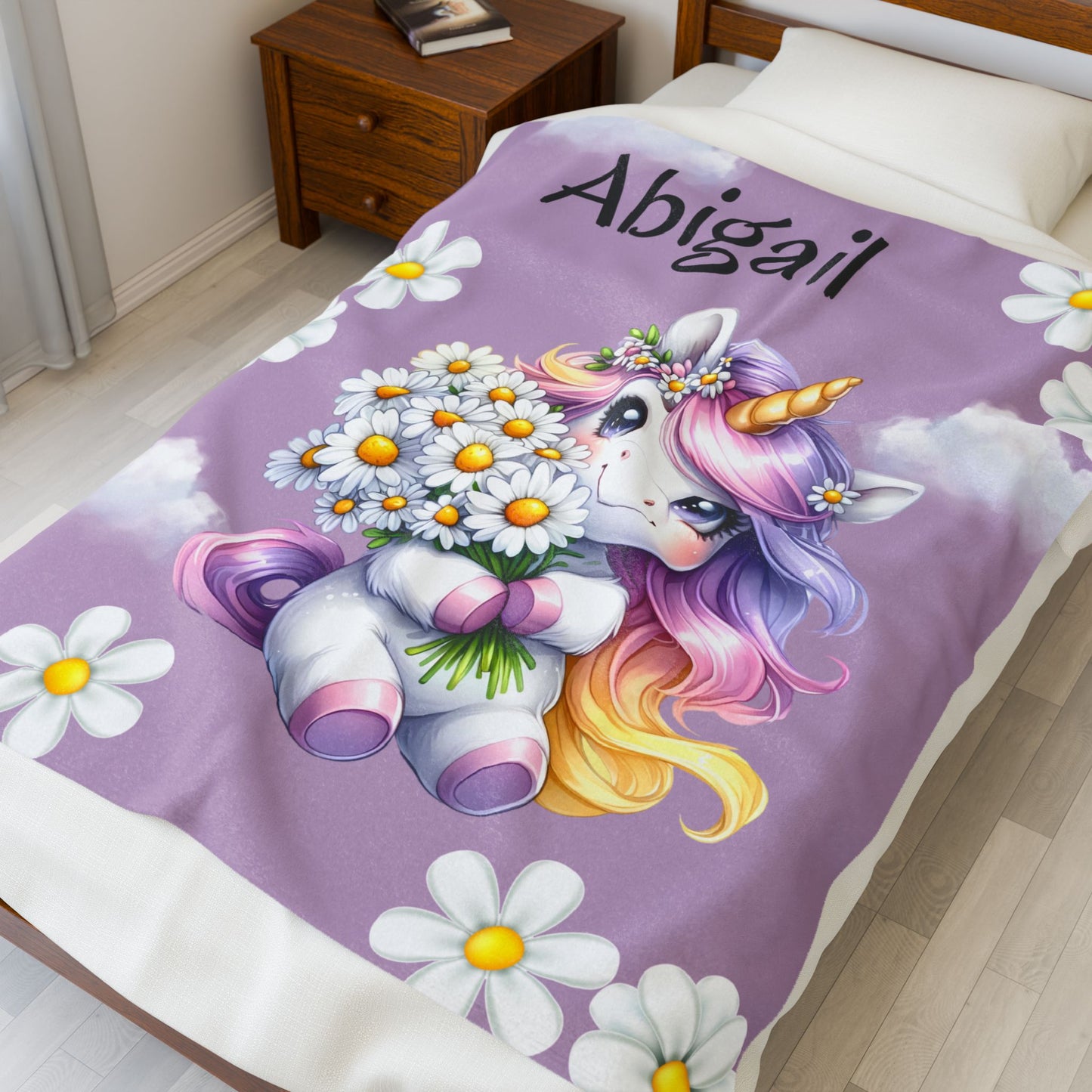 Personalized Unicorn Velveteen Plush Blanket | Soft Kids Gift, Nursery Decor, Cozy Throw, Birthday Present, Baby Shower