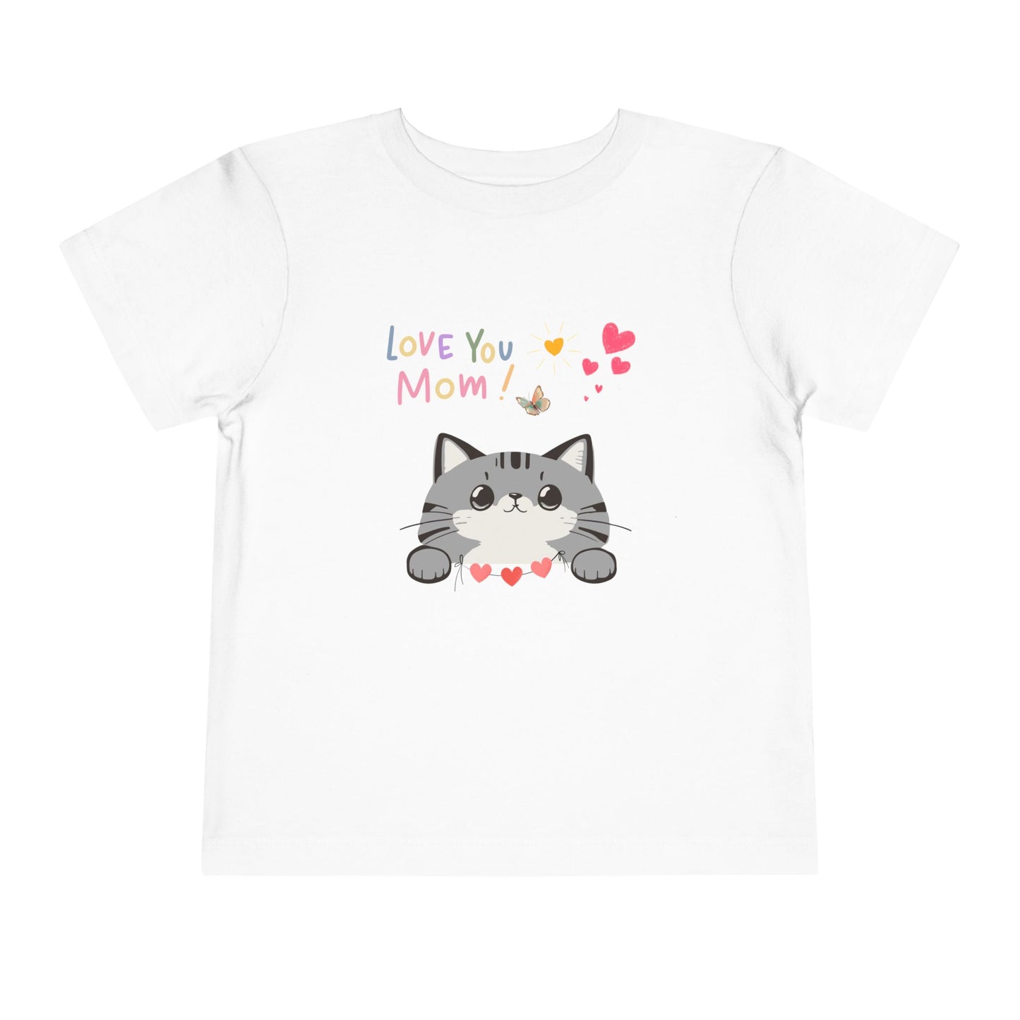 Cute Cat 'Love You Mom' Toddler Tee, Perfect Gift for Mother's Day, Birthday, Playdates, Casual Wear, Cute Kids' Apparel