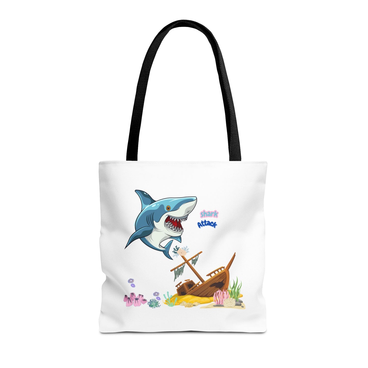 Shark ship colorful coral reef Tote Bag