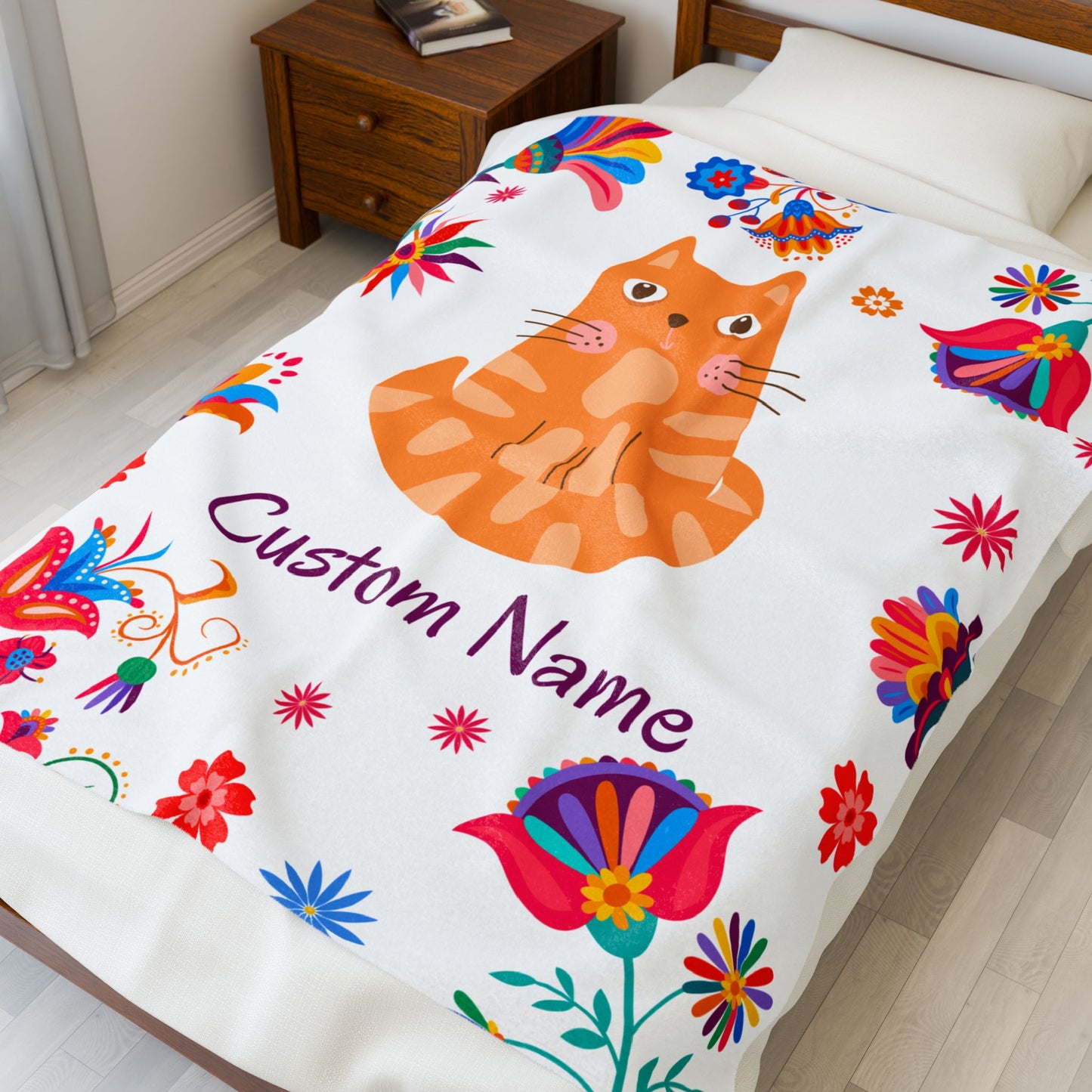 Custom Cat Velveteen Plush Blanket, Personalized Gift for Cat Lovers, Cozy Home Decor, Birthday, Holiday Blanket