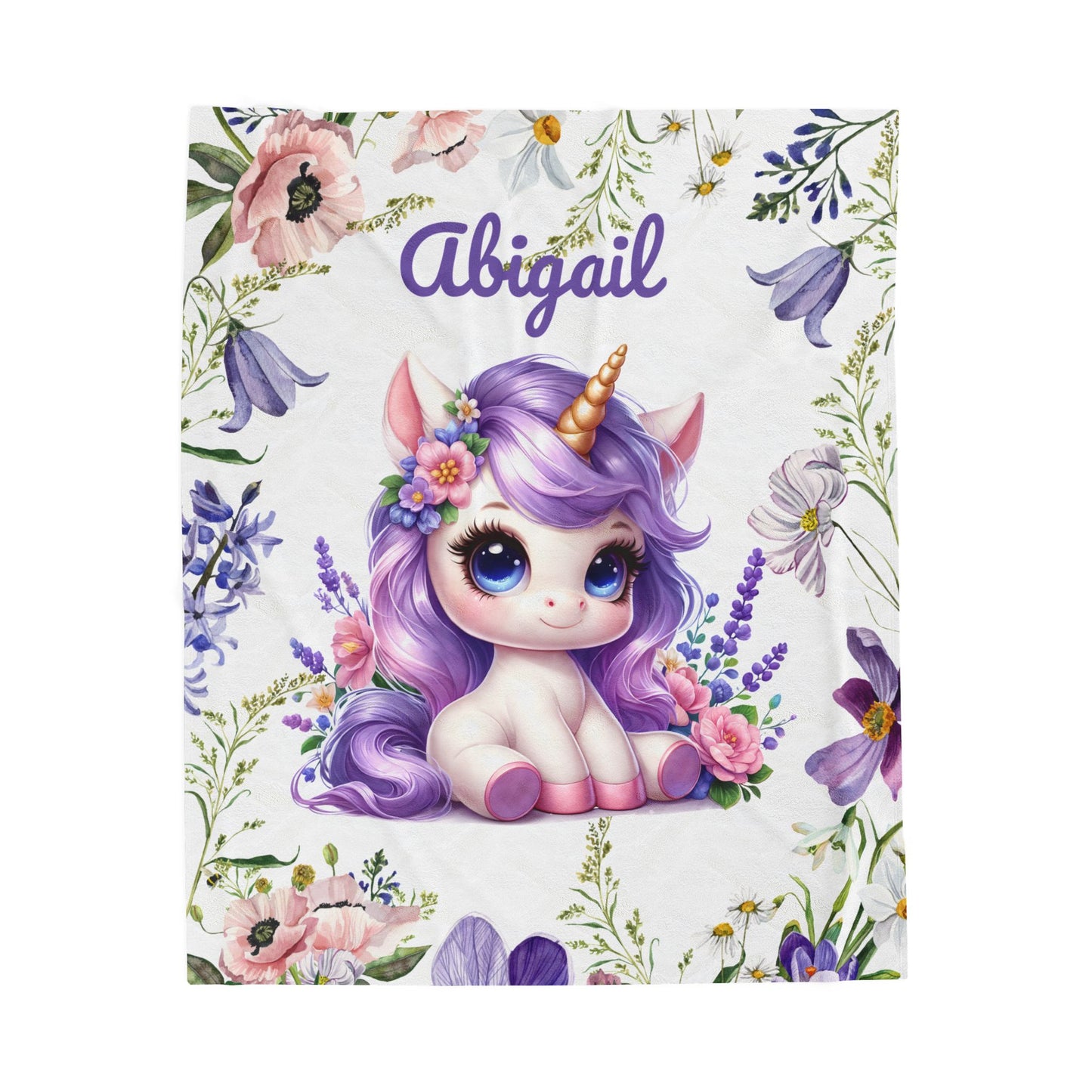 Personalized Unicorn Plush Blanket, Cozy Child's Blanket, Gift for Kids, Floral Throw, Child's Room Decor, Baby Shower Gift