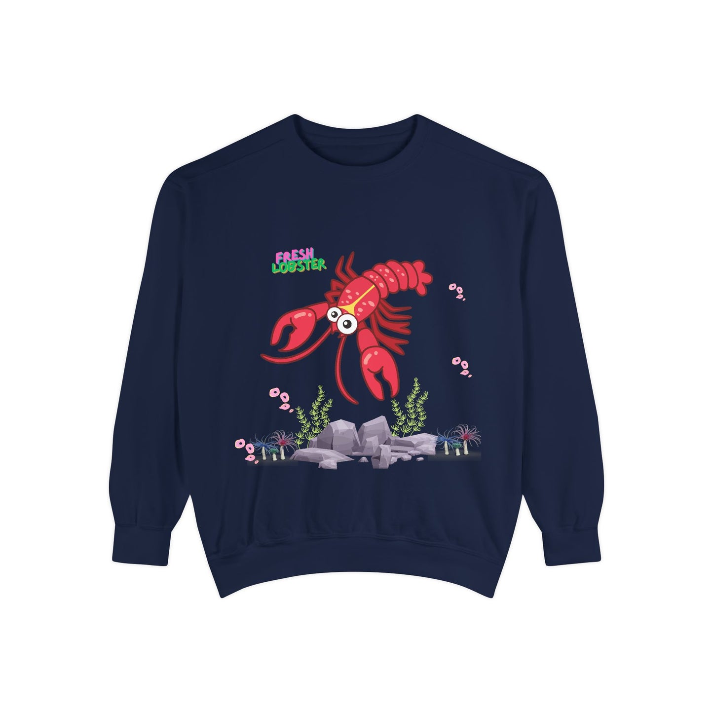 Friendly red lobster big eyes and yellow strip Unisex Garment-Dyed Sweatshirt