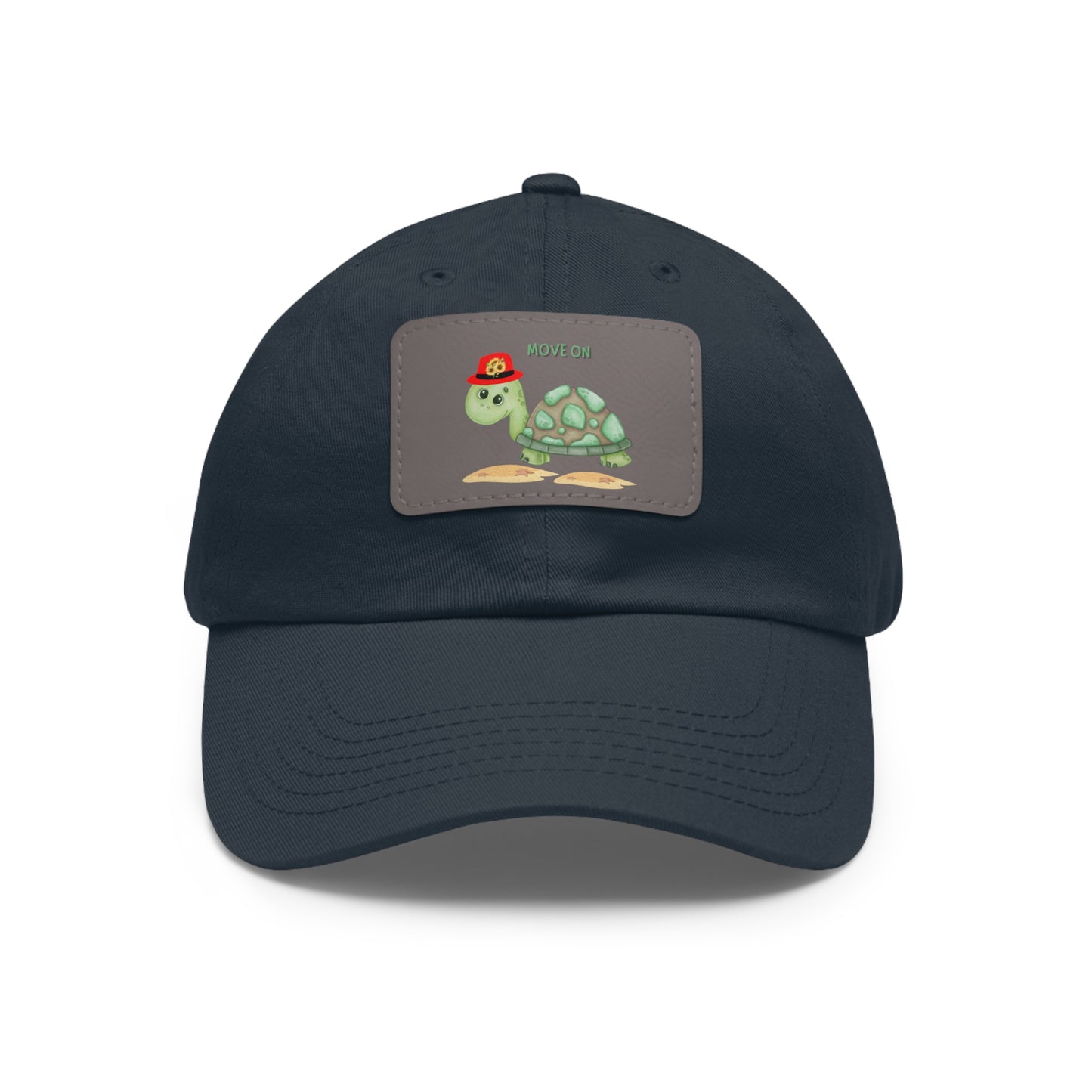 Turtle with a sunflower hat Dad Hat with Leather Patch (Rectangle)