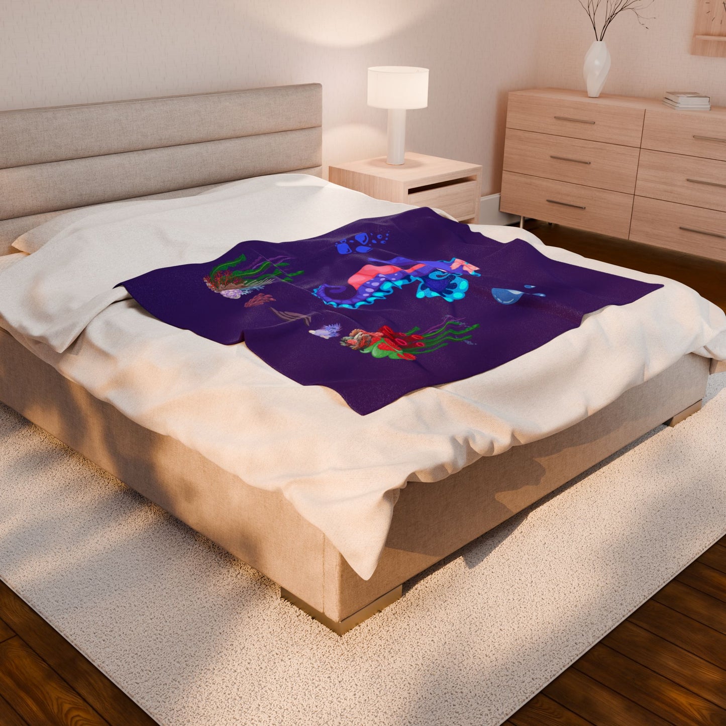 Seahores playful under the sea Velveteen Plush Blanket