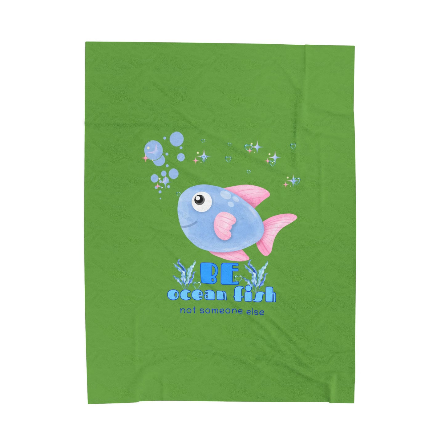 Cute cartoon fish with pink fins and bubble Velveteen Plush Blanket
