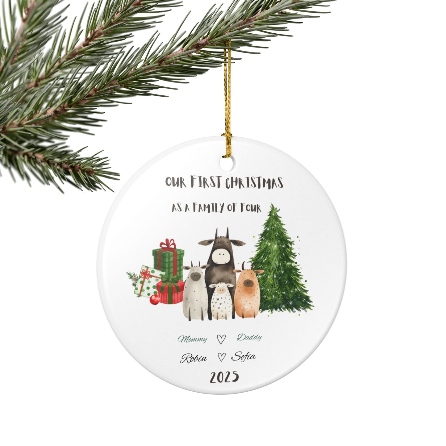 Family Christmas Ornament, Personalized Holiday Decor, First Christmas as Family of Four, Custom Tree Decoration, 2025 Keepsake