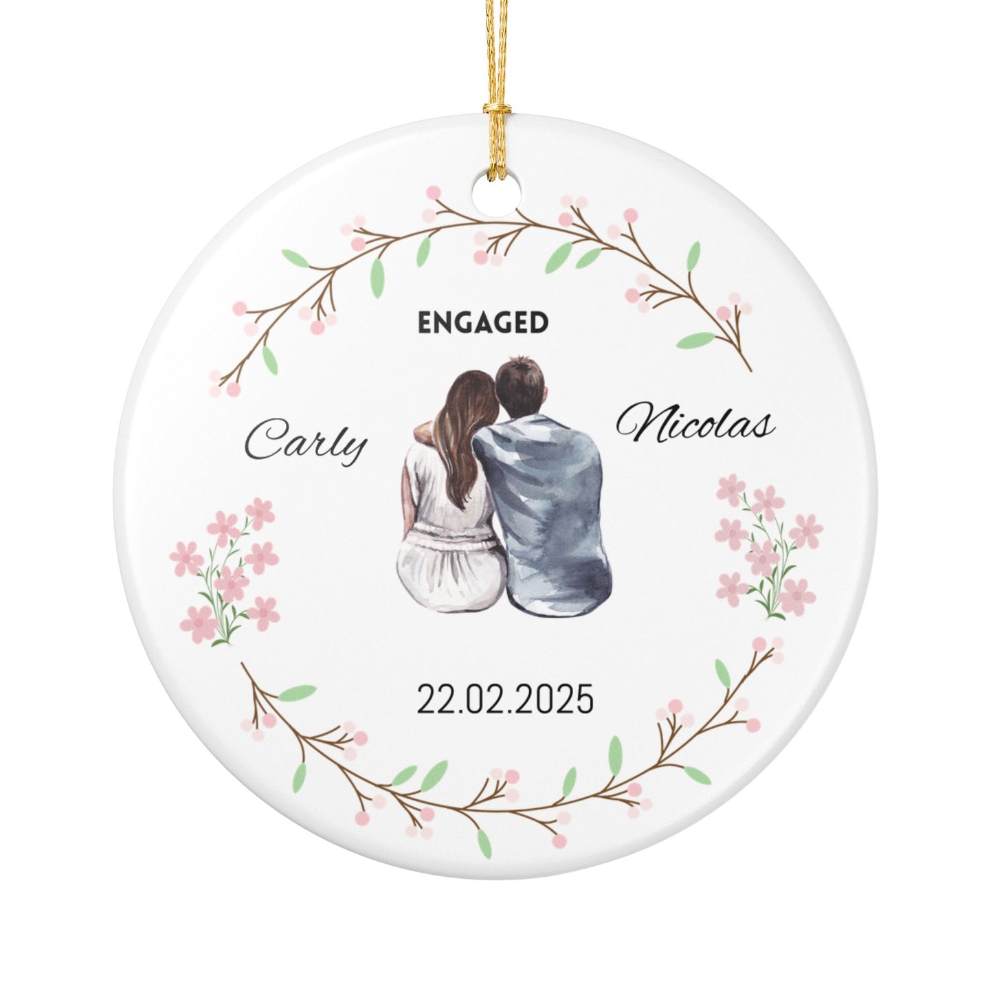 Engagement Ornament, Personalized Ceramic Ornament, Wedding Gift, Holiday Decor, Keepsake Decoration, Custom Couple Decor