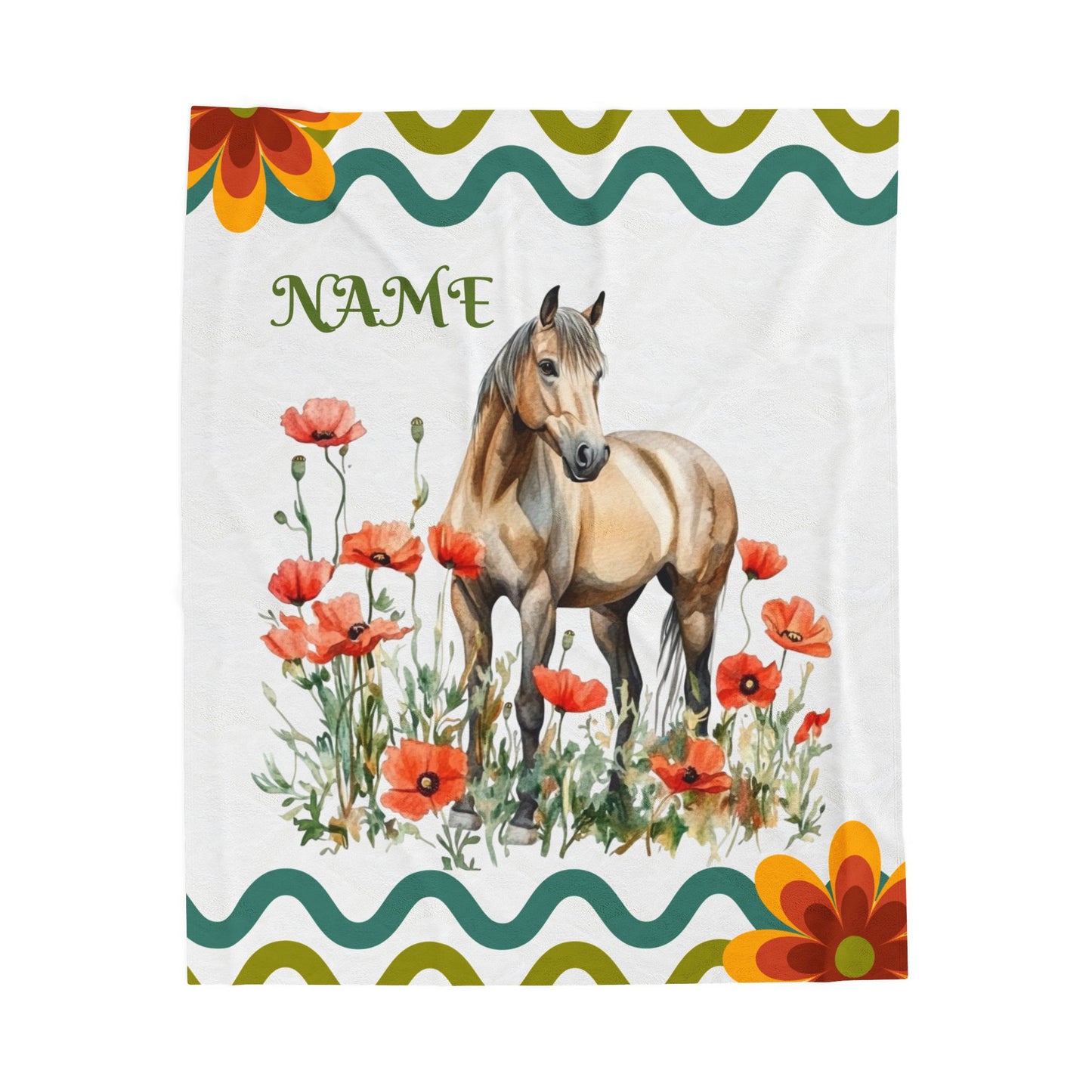 Personalized Horse and Floral Velveteen Plush Blanket, Cozy Throw Blanket, Gift for Horse Lovers, Home Decor, Custom Blanket