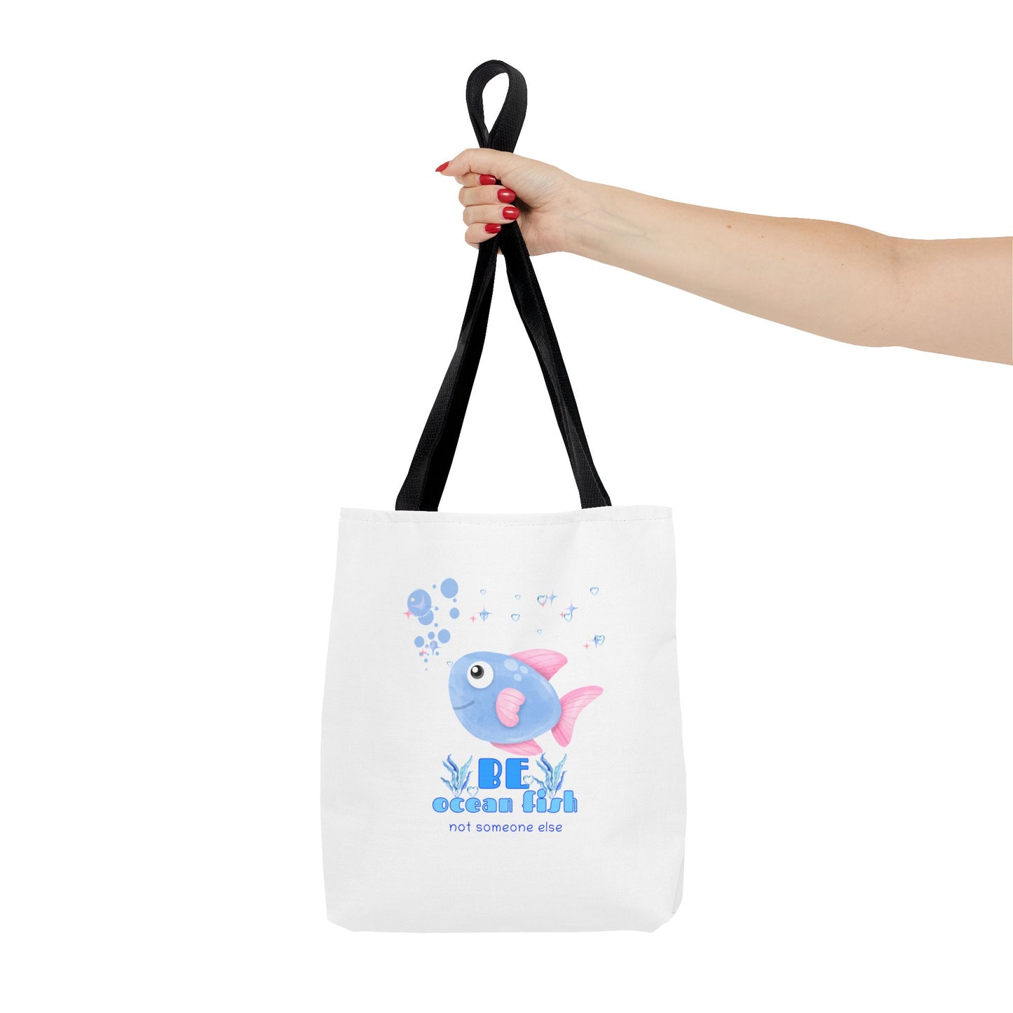 Cute cartoon fish with pink fins and bubble Tote Bag