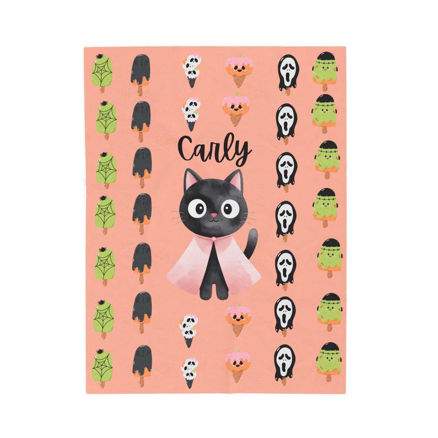 Adorable Personalized Cat Plush Blanket for Kids, Cozy Halloween Blanket, Cute Gift for Cat Lovers, Child's Room Decor, Fleece Throw