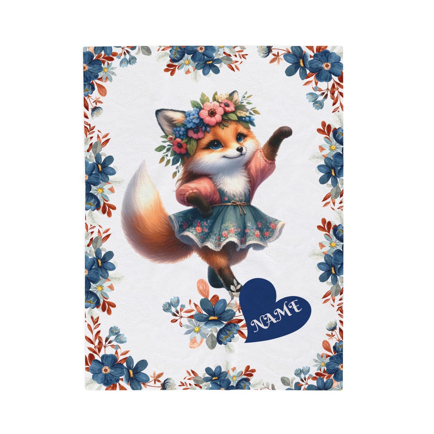 Floral Fox Plush Blanket, Custom Velveteen Blanket, Cozy Throw for Kids, Nursery Decor, Perfect Gift for Birthdays, Baby Showers